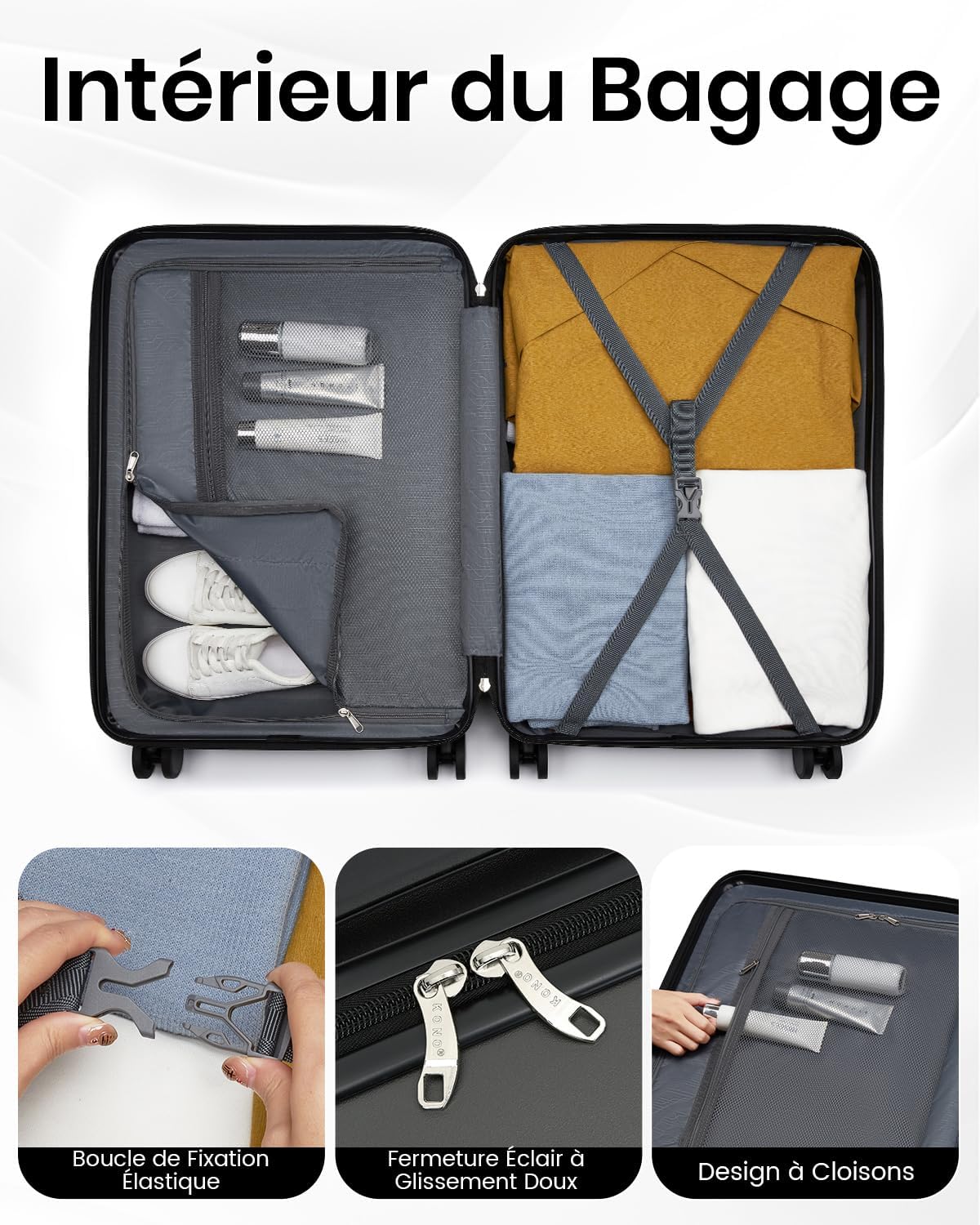Thumbnail 6 de Kono Valise Soute 61L ABS+PC – Moyenne taille, légèreté et résistance with 360° roues silencieuses