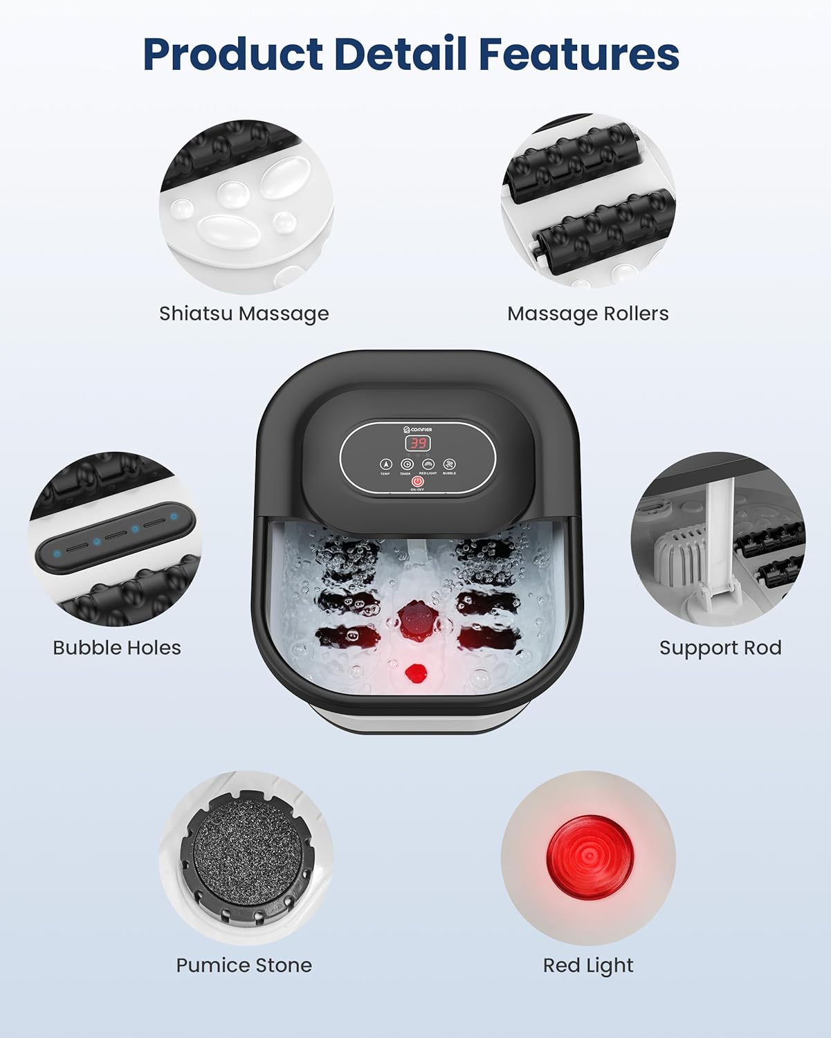 Thumbnail 6 de COMFIER Fußbad Massagegerät mit Heizung – Faltbar, 35–48°C, Blasenmassage, Timer, Bimsstein