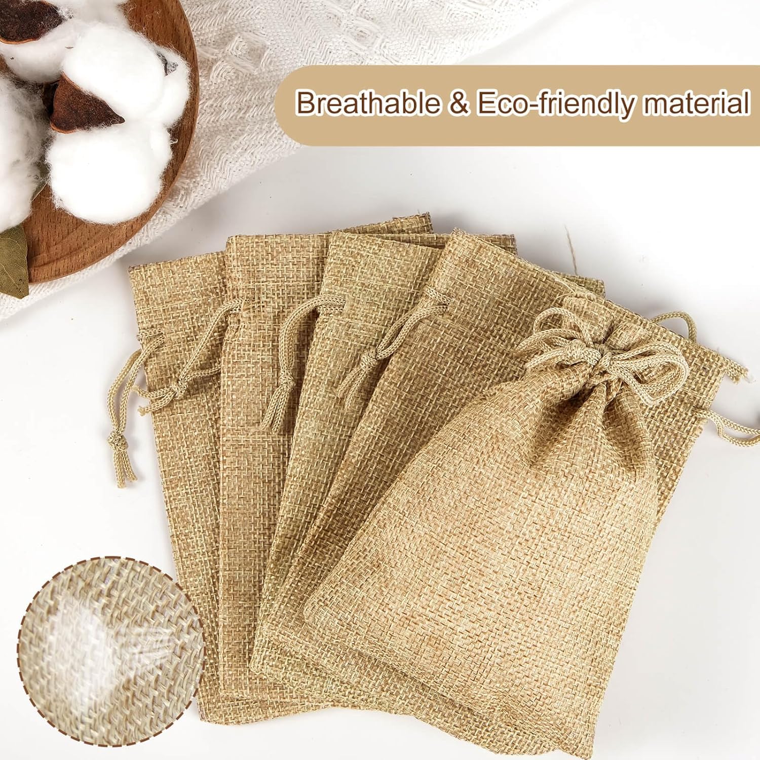 Detalle de Sachets en toile de jute 10x14 cm, lot de 30 dragées – Pochon cadeau naturel