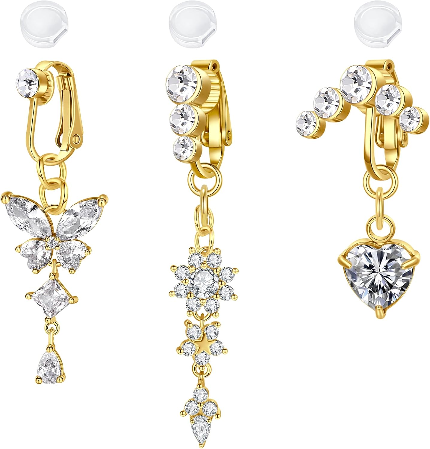 Thumbnail 6 de Funseedrr Fake Bauchnabelpiercing Clip-Set mit Zirkonia & Anhänger (3-teilig)