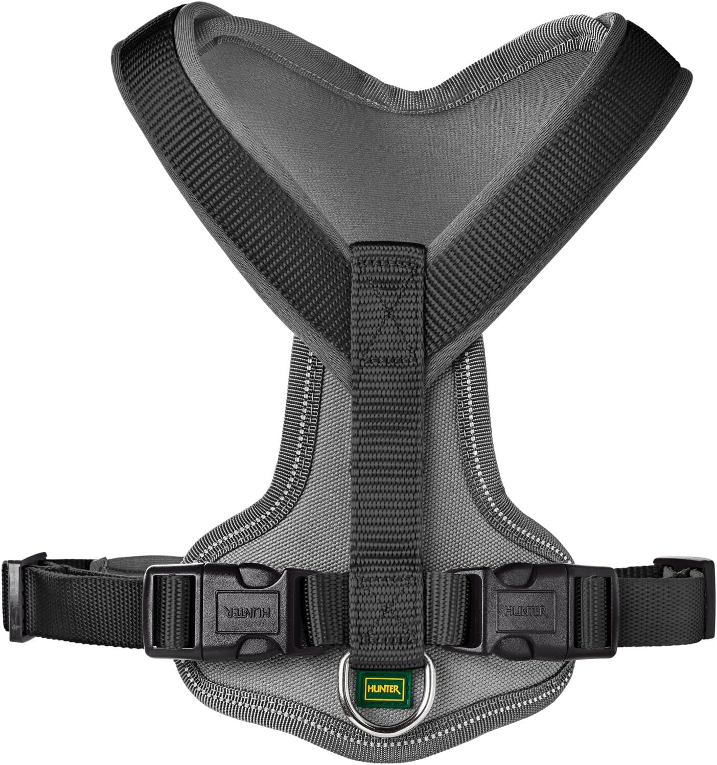 Detalle de HUNTER Hundegeschirr NEOPREN – Größe S, schwarz/grau, komfortables Polster-Nylon-Geschirr mit Reflektionsstreifen