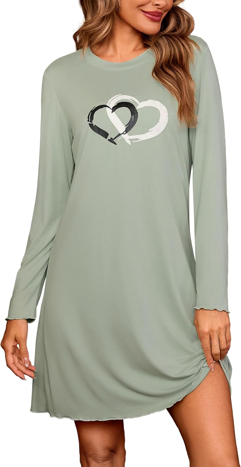 Detalle de Leversic Chemise de Nuit Femme Manches Longues en Coton – Robe de Nuit Douce et Confortable, tailles S à XXL