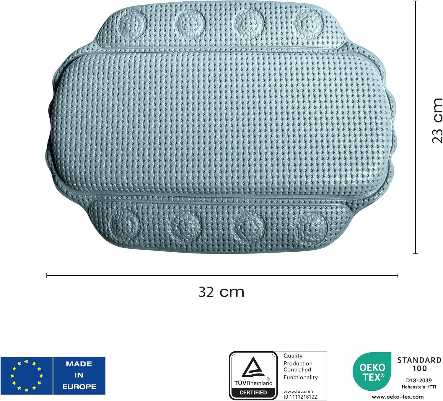 Detalle de Spirella Alaska : Coussin de Baignoire en PVC avec Appui-Tête Ergonomique et Ventouses – Noir 32 x 23 cm