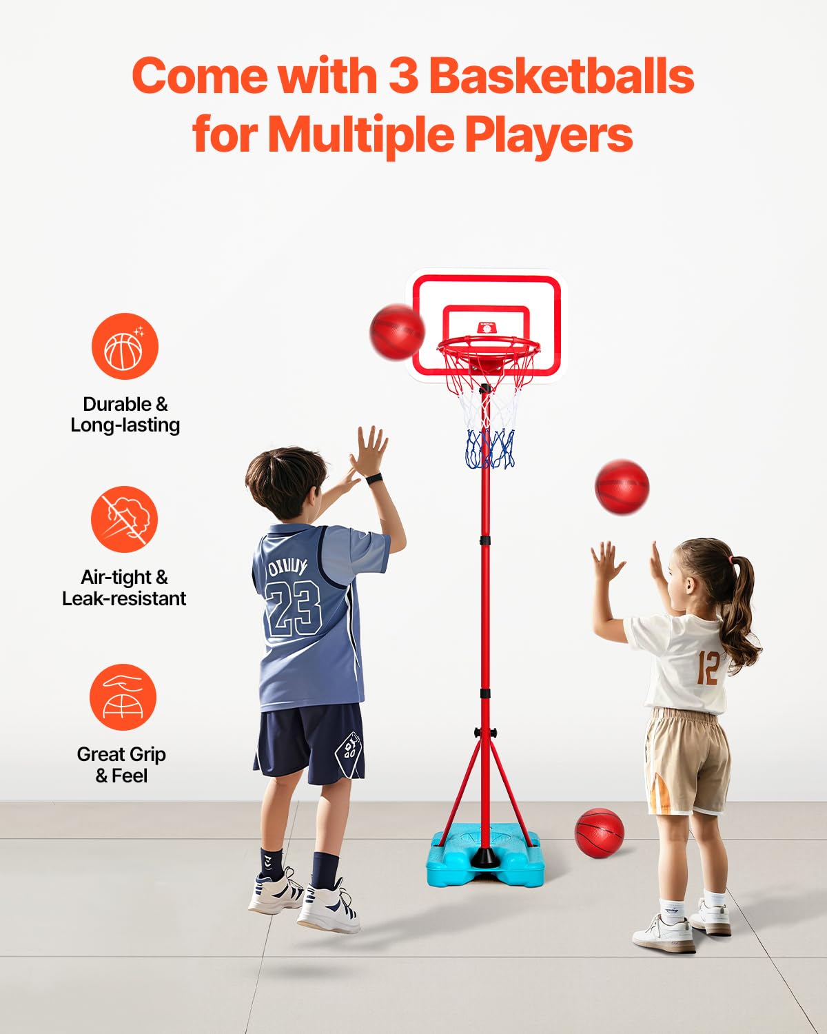 Detalle de VEVOR Kids Basketball Hoop: Height Adjustable, Portable & Durable for Indoor or Outdoor Play