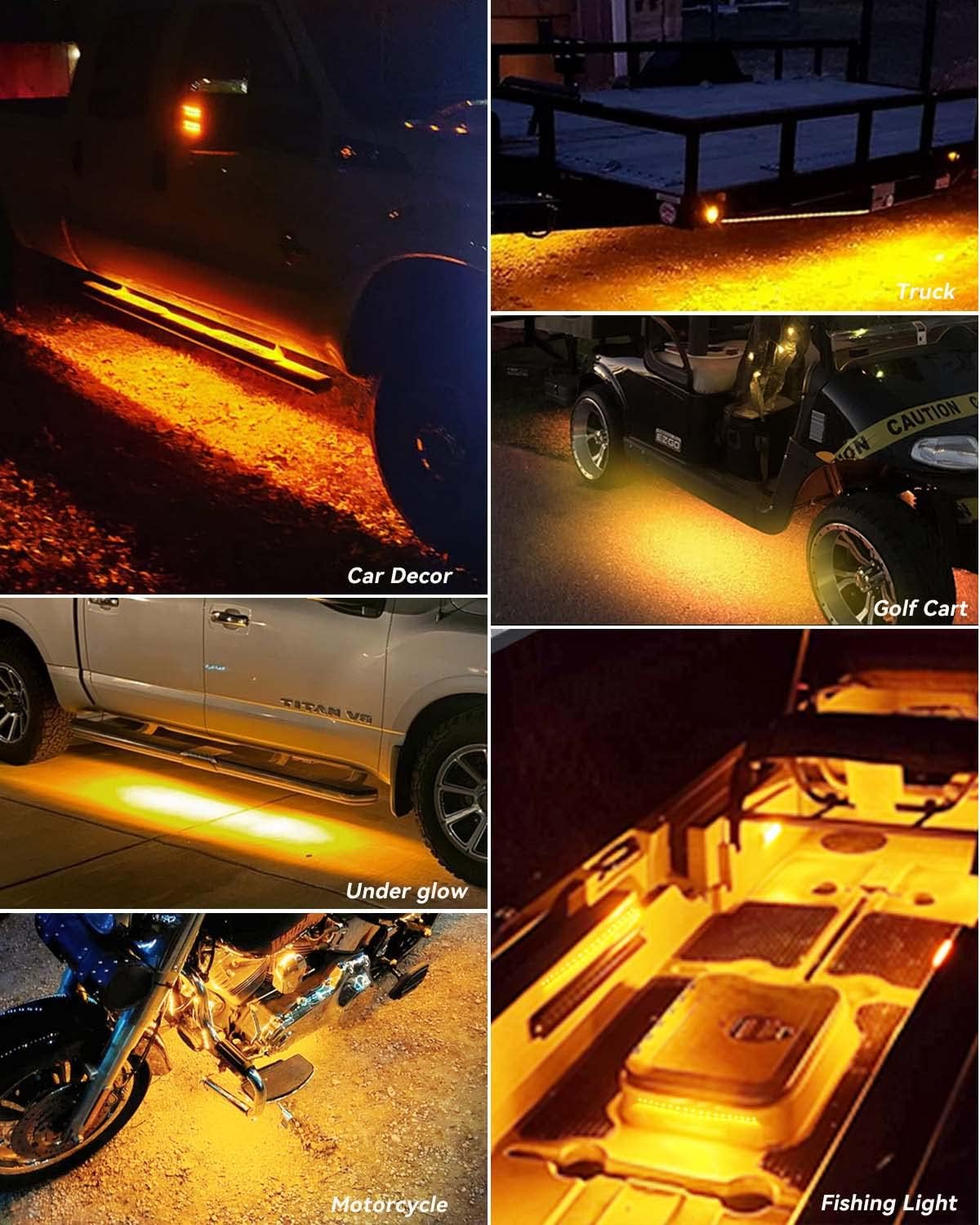 Thumbnail 3 de 4-Pack 12V Amber LED Strip Lights for Car, Motorbike & Marine Underglow (60cm/24")