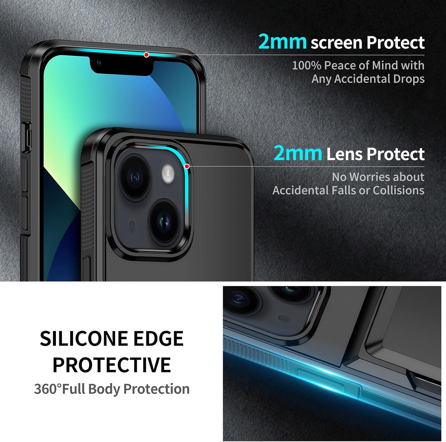 Thumbnail 5 de Aolcev iPhone 13 Case with Card Holder (up to 4 cards) – Dual-layer shockproof wallet cover in Black