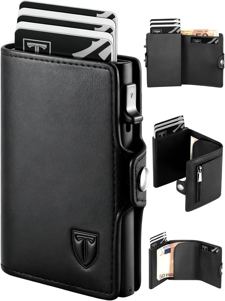 Detalle de TEEHON Porta Carte di Credito da Uomo e Donna – Portafoglio Slim RFID con ZIP, Ecopelle e Confezione Regalo Nera
