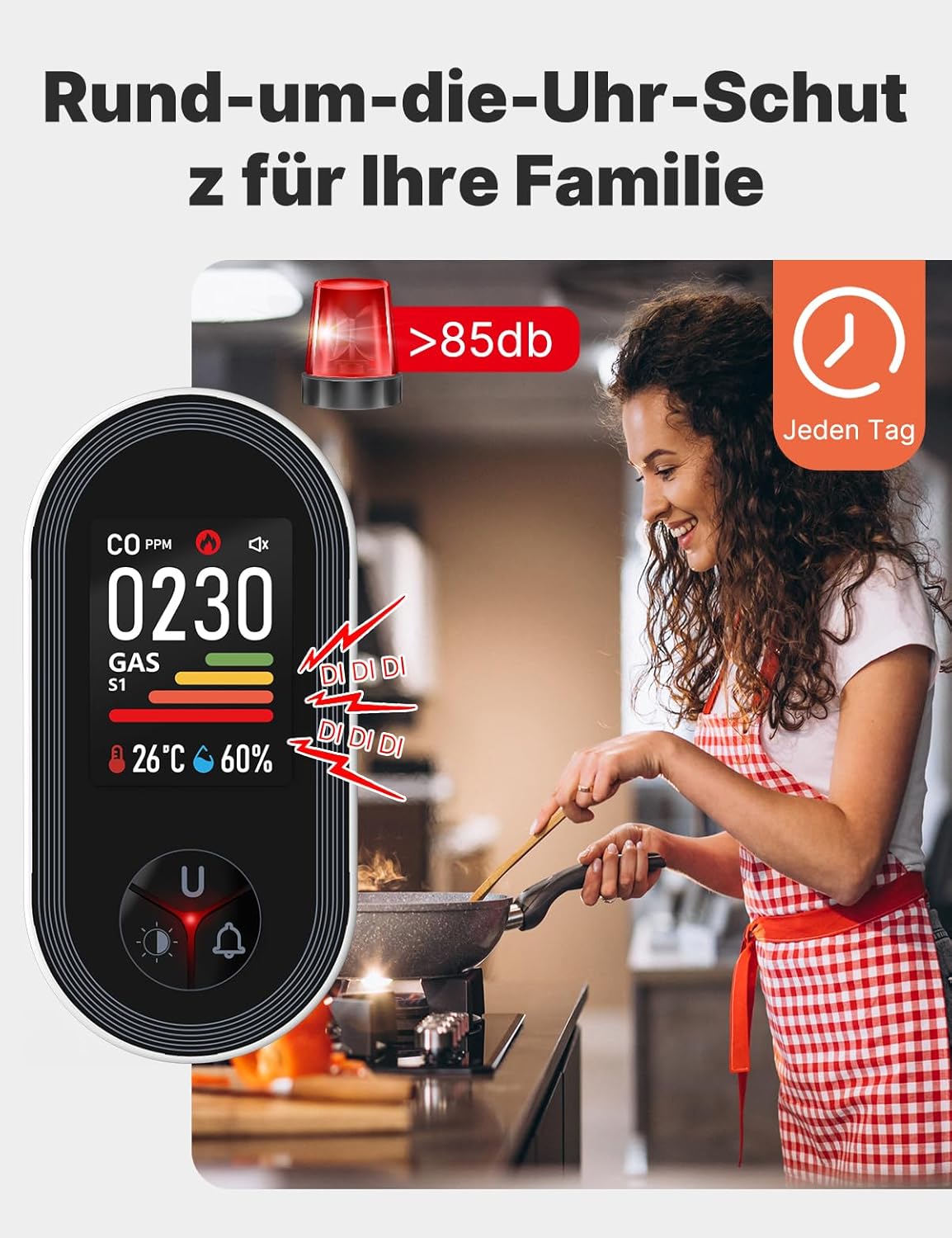 Detalle de MOES 4-in-1 Kohlenmonoxid- und Gasmelder mit Stecker (CO, LPG/Propan, Methan, Ethan) inkl. Temperatur- & Luftfeuchtigkeitssensor