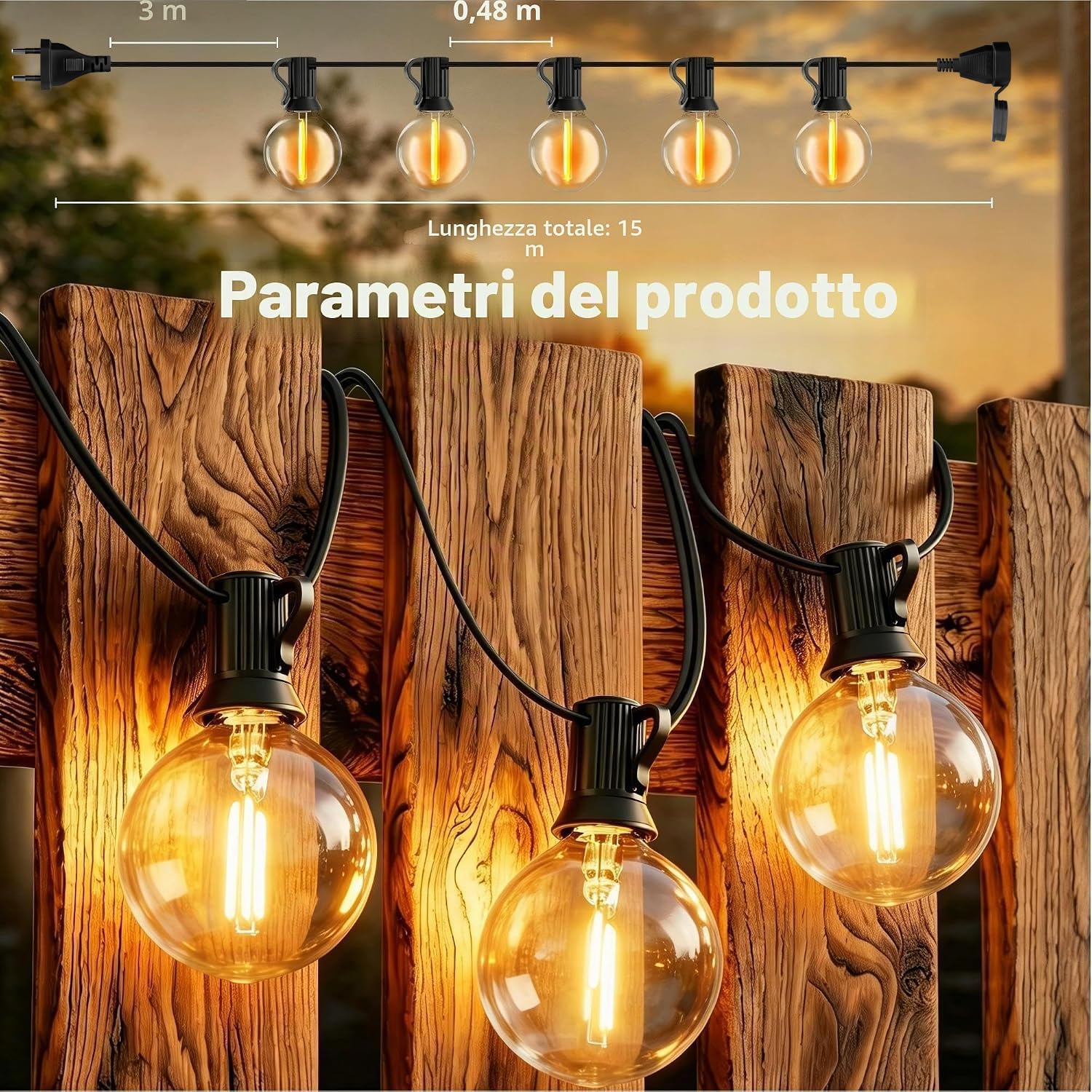 Detalle de Kemoribe HCP096 led-lichtslinger voor buiten, 15 m, IP44, warm wit