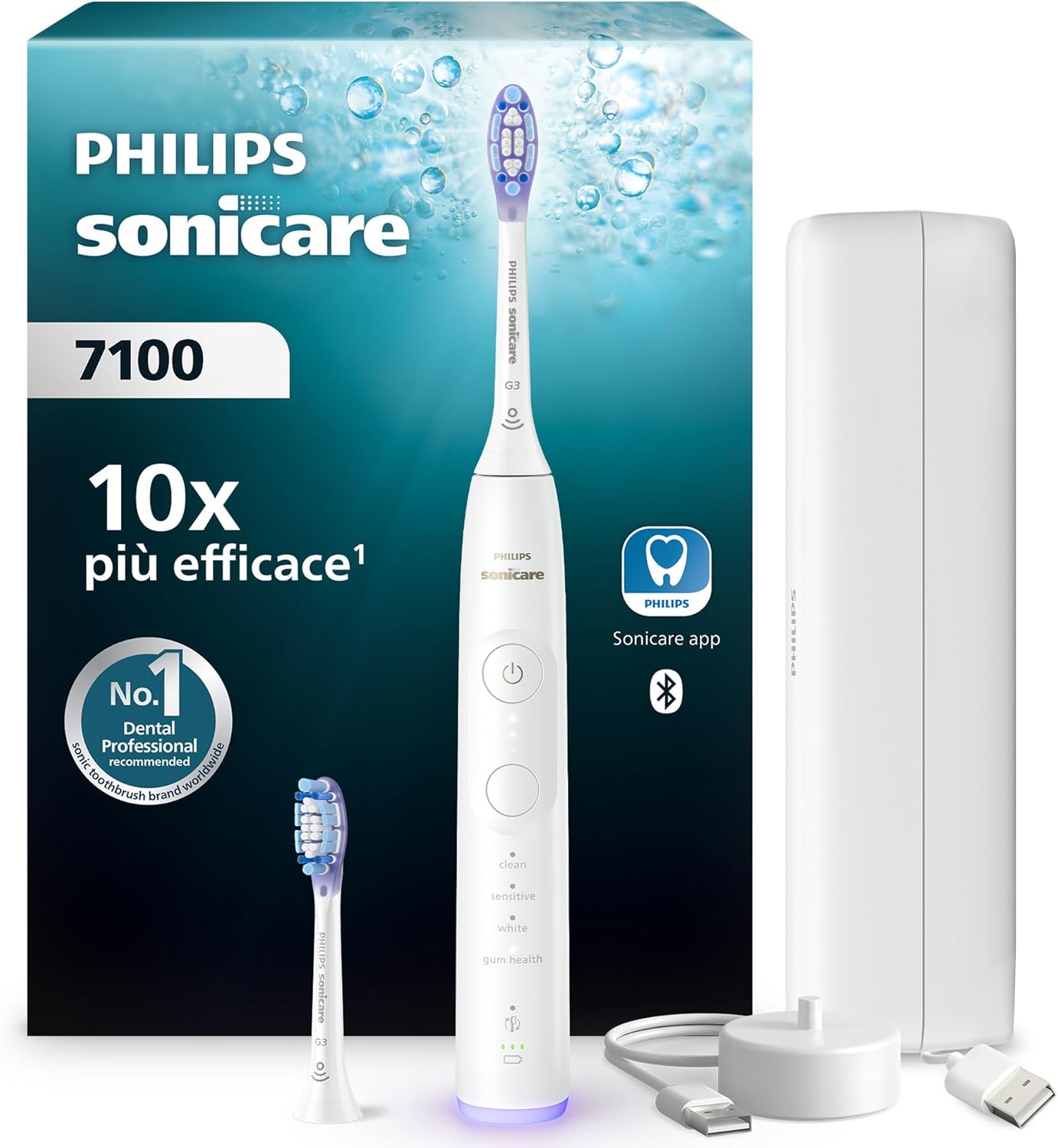 Detalle de Philips Sonicare 7100 HX7420/02 spazzolino elettrico sonico con app: 4 modalità e 3 livelli di intensità