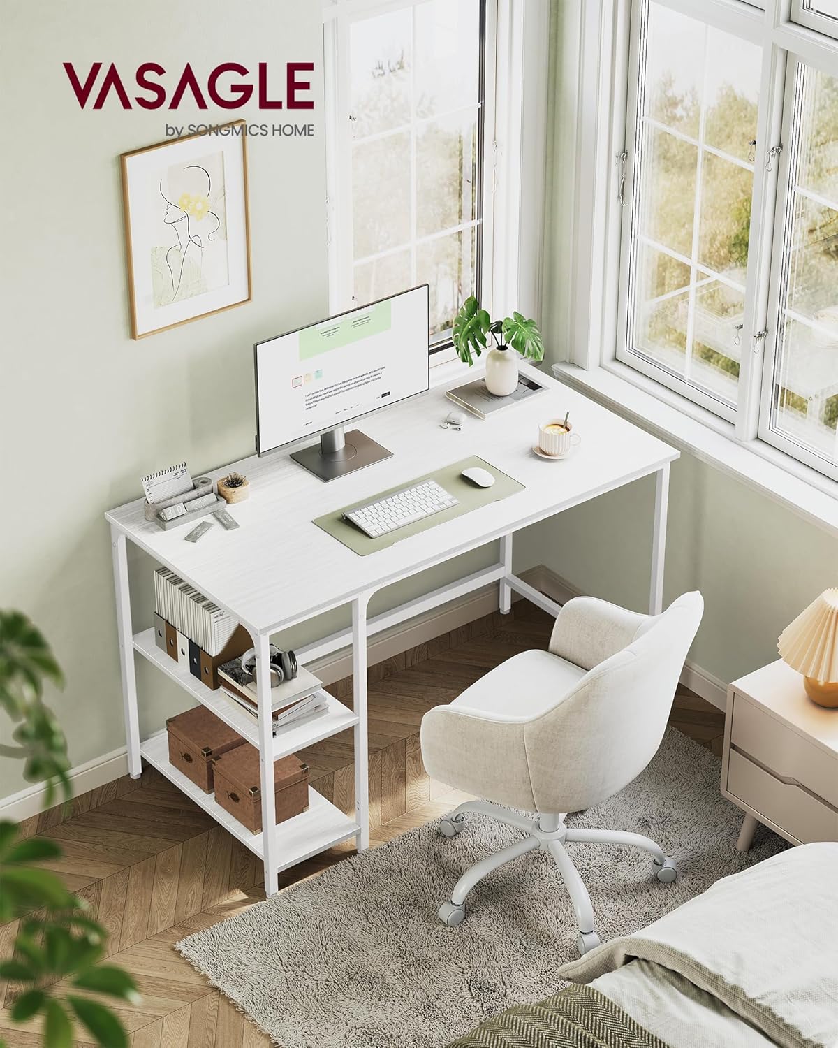 Detalle de VASAGLE Scrivania per Computer LWD047W44 120 x 60 cm bianco acciaio