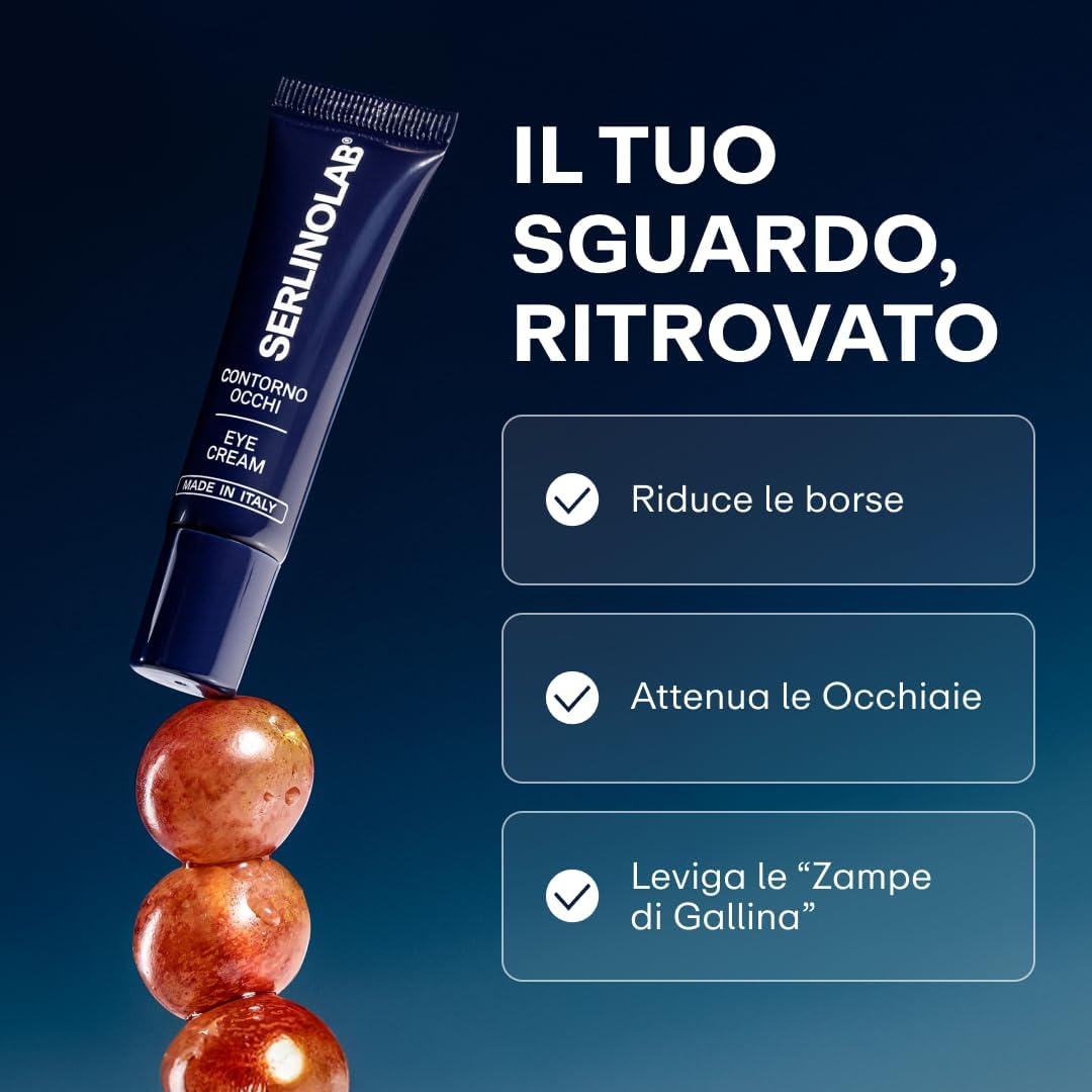 Detalle de SERLINOLAB Contorno Occhi Uomo – Crema Anti Borse, Occhiaie e Rughe con Acido Ialuronico, Caffeina e Argiline, 15ml