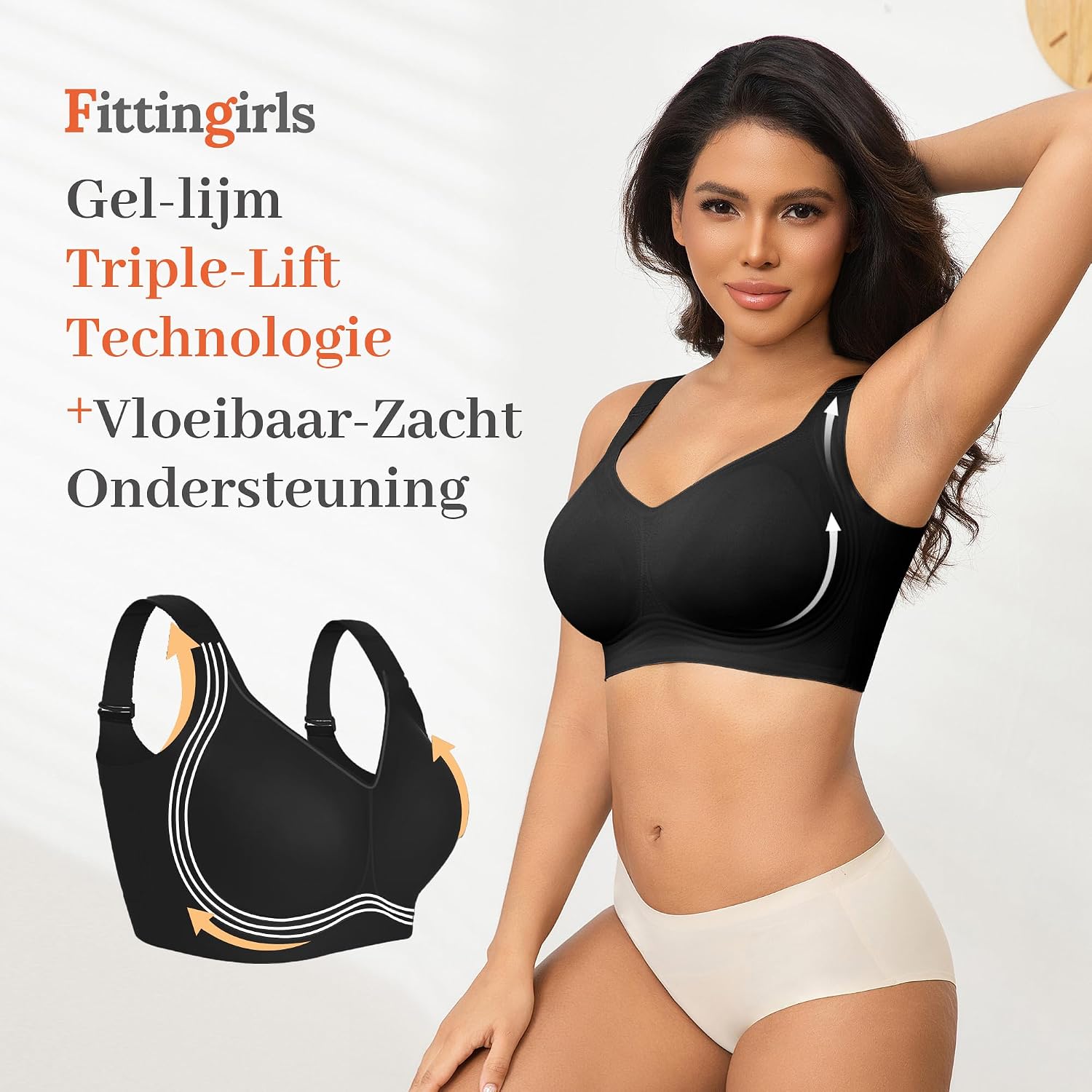 Detalle de Fittingirls draadloze push-up minimizer-bh als T-shirtbeha met volledige bedekking