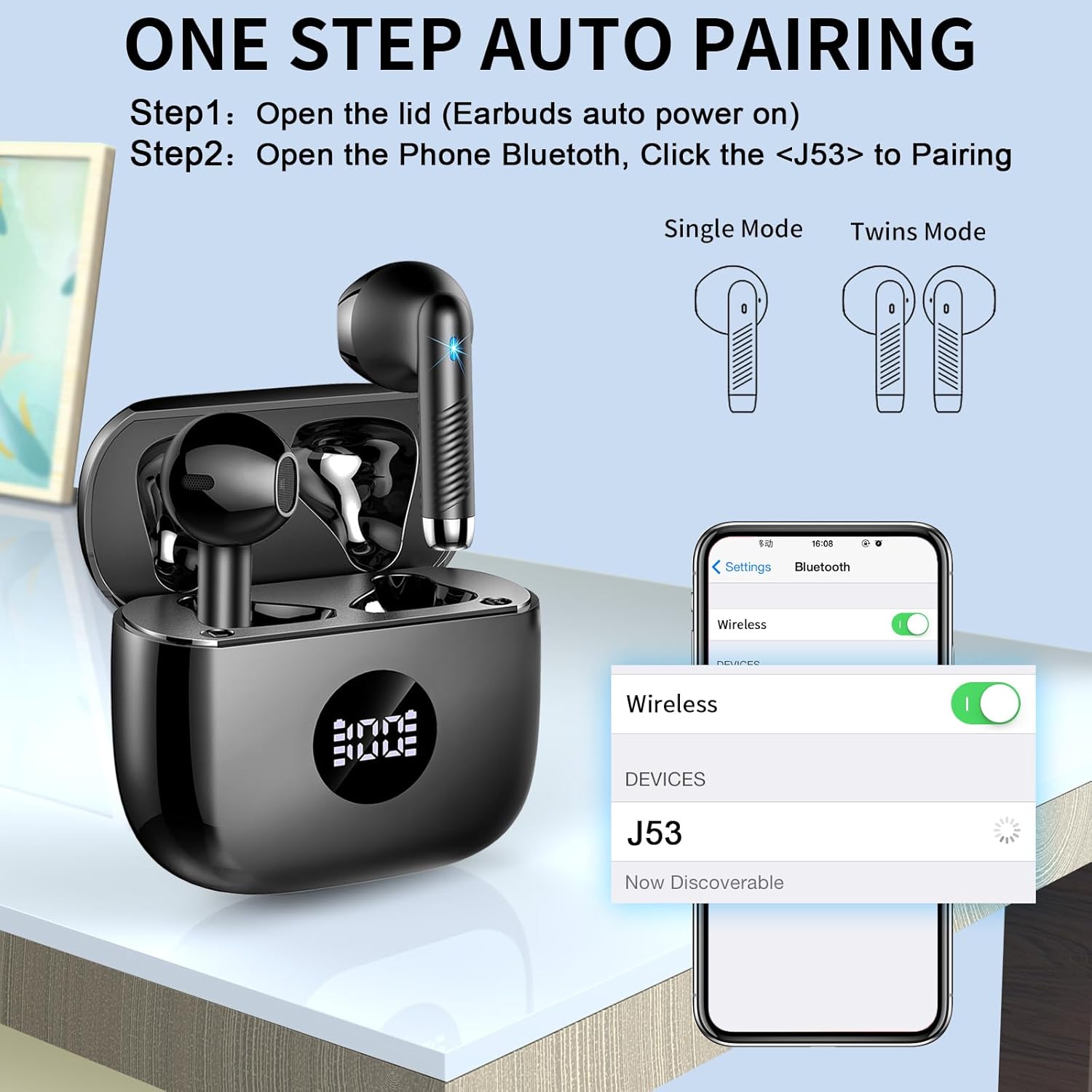 Detalle de Kopfhörer Kabellos Bluetooth 5.4 | HiFi Stereo, ENC Noise Cancelling, 40 Std, IP7 Wasserdicht