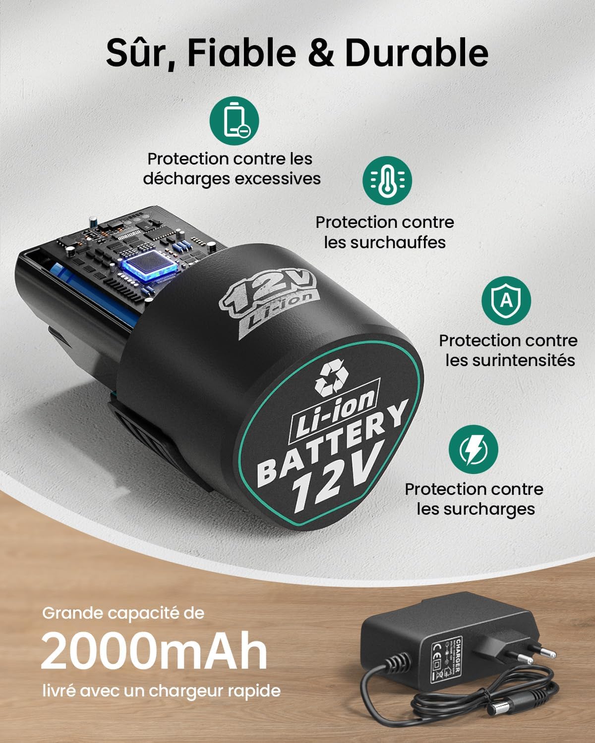 Thumbnail 3 de VIWKO 12V Visseuse Devisseuse Sans Fil – Coffret 98 Accessoires, 2000 mAh, 25+1 Couple