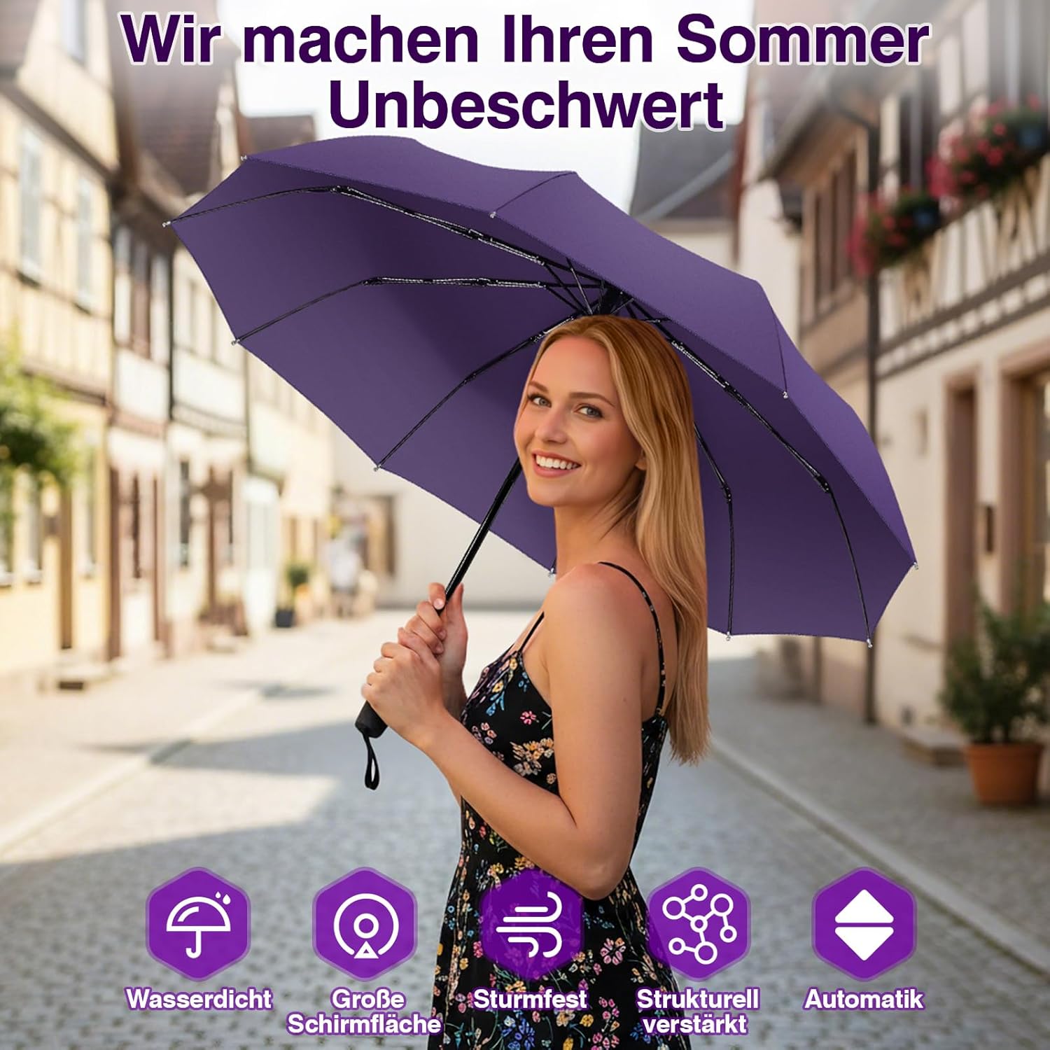 Thumbnail 1 de ZOMAKE Sturmfester Taschenschirm mit Auf-Zu-Automatik – klein & winddicht, 114 cm geöffnet