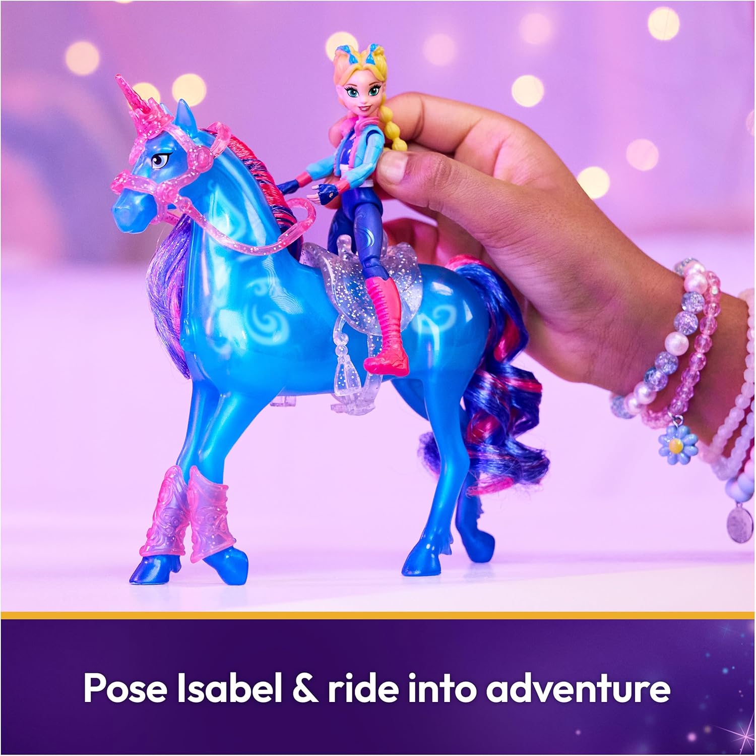 Detalle de Unicorn Academy: Unicorno Train & Glow River con Isabel — Set Dressage Luminoso per bambine 4+
