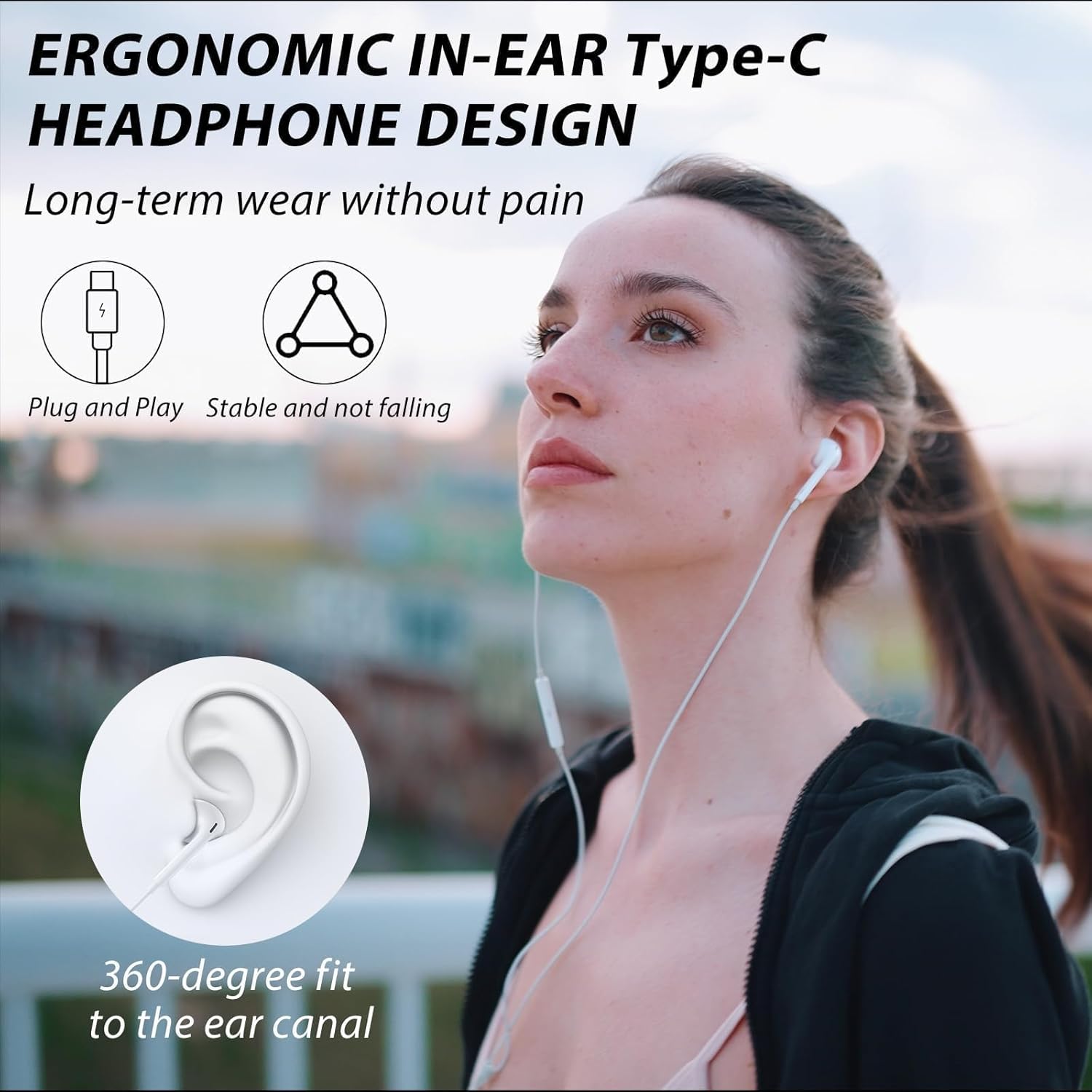 Thumbnail 6 de USB C Headphones with Microphone & Remote Control (In-Ear) – Type C wired earbuds, 1.2m cable