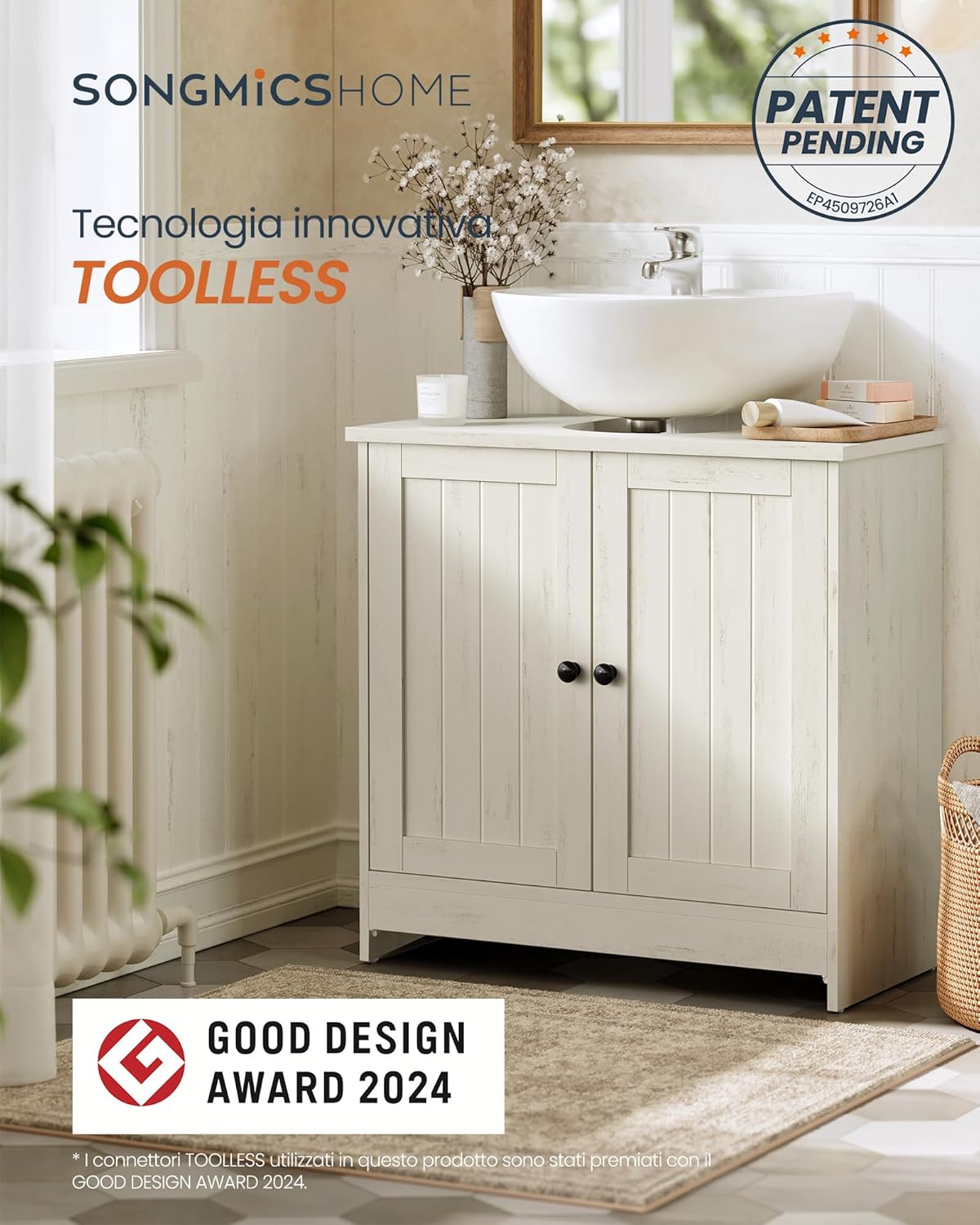 Thumbnail 2 de SONGMICS HOME Mobile Sottolavabo da Bagno BBC222WJ01 – Montaggio Rapido, Senza Attrezzi, Stile Vintage Country