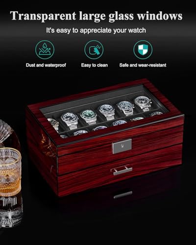 Thumbnail 7 de ANWBROAD Caja de Relojes con 12 Ranuras y Tapa de Cristal – Joyero para Hombre