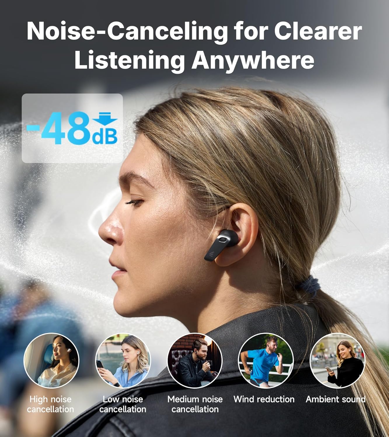 Detalle 2 de Edifier NeoBuds Plus: -48dB Hybrid ANC, Hi-Res Sound, 6‑mic AI Calls