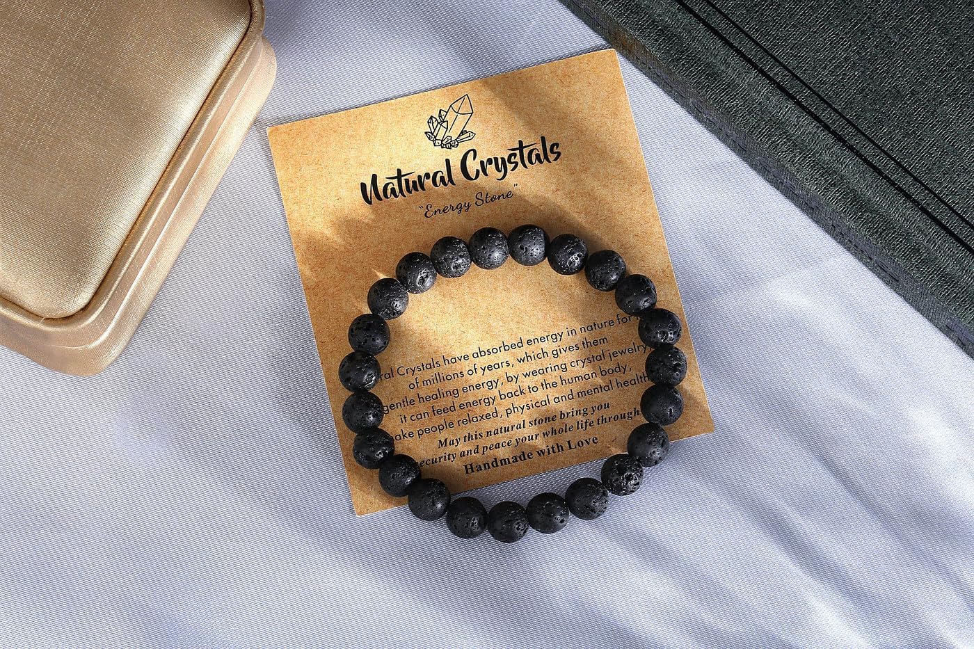 Detalle 2 de XIANNVXI 8mm Perlenarmband – elastisch, Lavastein & Kristalle