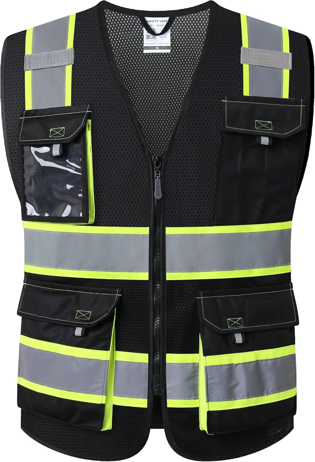 Detalle de JKSafety Hi Vis Reflective Safety Vests (220-Black L) with Mesh Fabric & Pockets