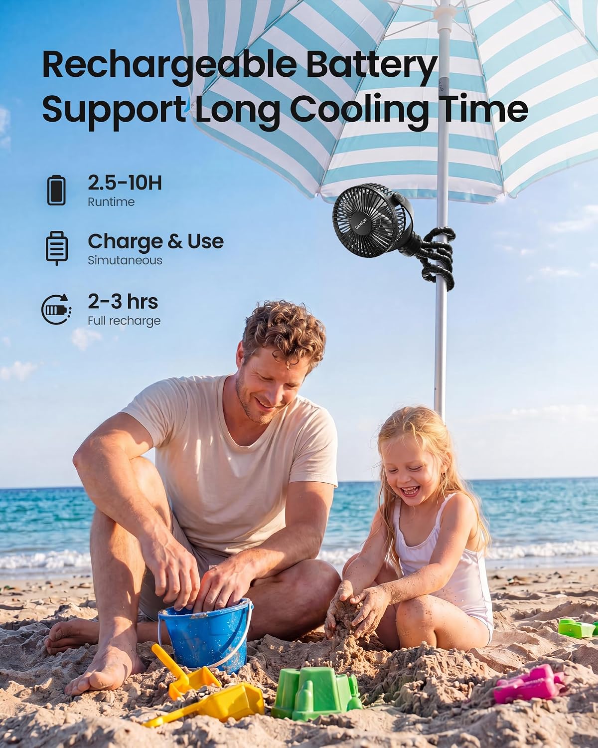 Thumbnail 4 de gaiatop Mini Portable Pram Fan Rechargeable 3-speed fan 🌬
