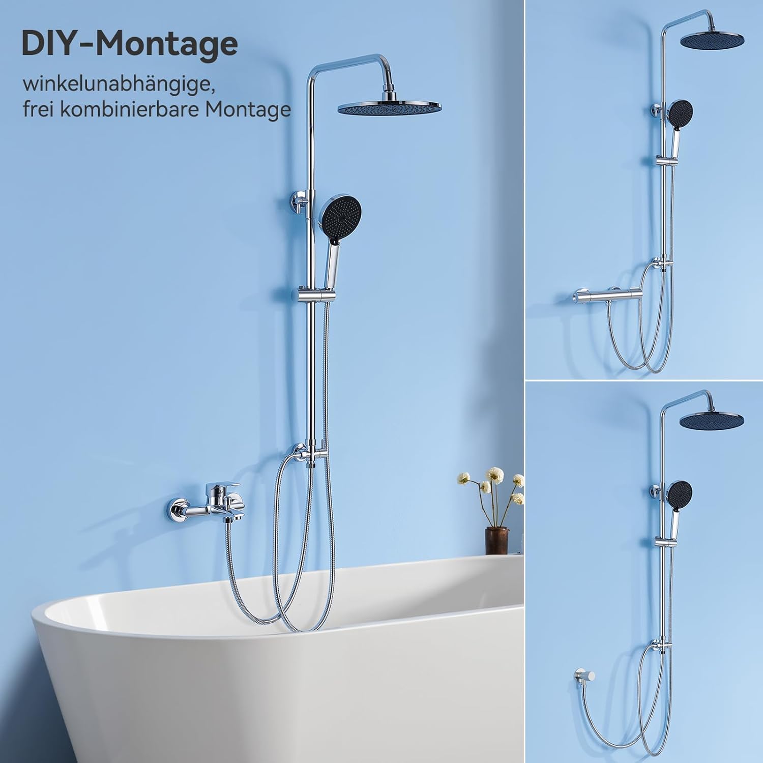 Thumbnail 4 de Auralum Regendusche ohne Armatur – Duschset mit Ø 250 mm, 4 Strahlarten & höhenverstellbarer Duschstange