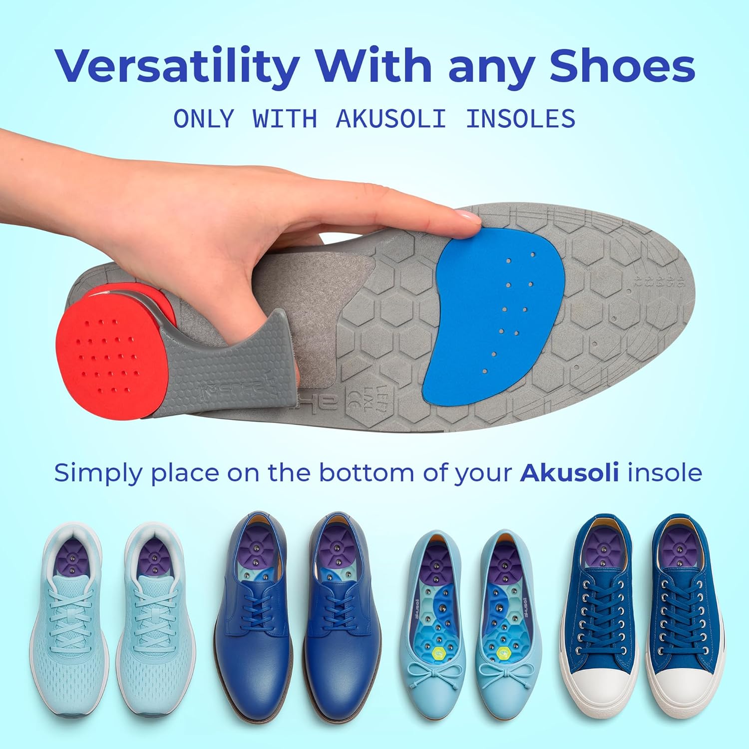 Detalle de Akusoli Heel Cushion Pads for Plantar Fasciitis – 1cm heel lift shoe inserts for shock absorption