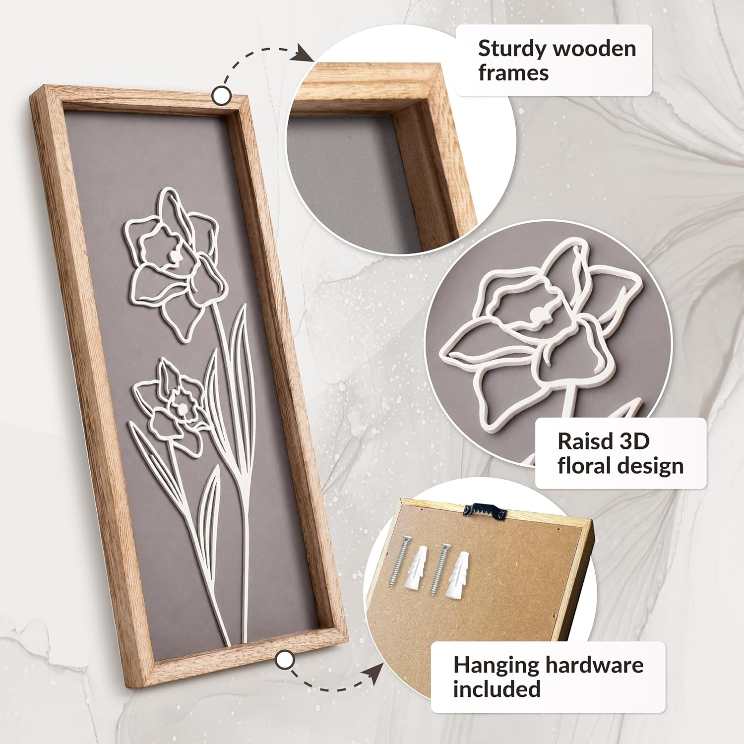 Thumbnail 5 de 3D Wooden Floral Wall Art Set of 4 🖼