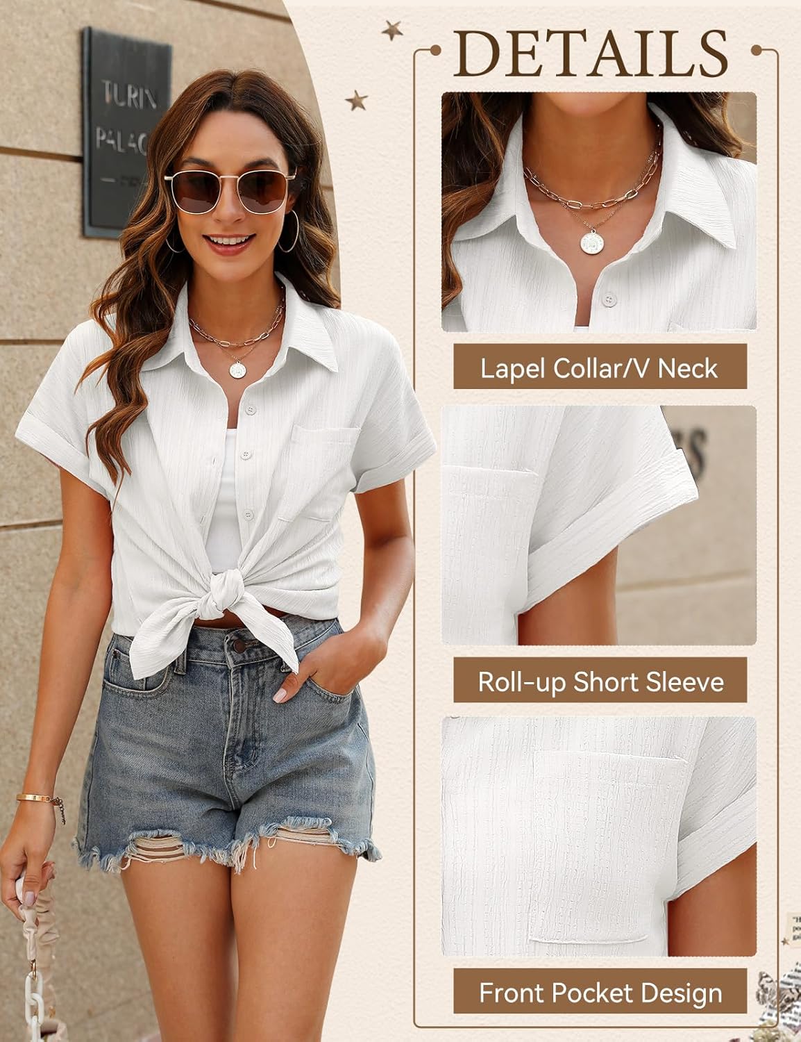 Thumbnail 2 de PASUDA Camicia Donna Estiva: camicetta elegante con maniche corte e scollo a V