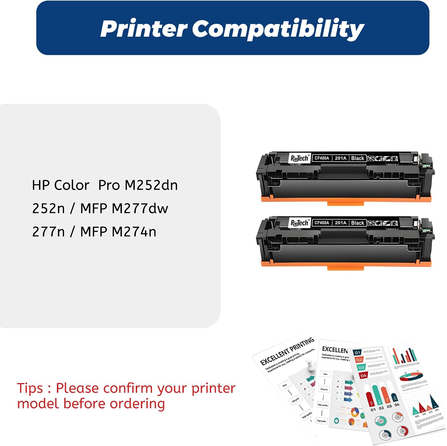 Detalle de RitoTech 201A Black Toner Cartridge, 2-Pack with Chip for HP LaserJet Pro
