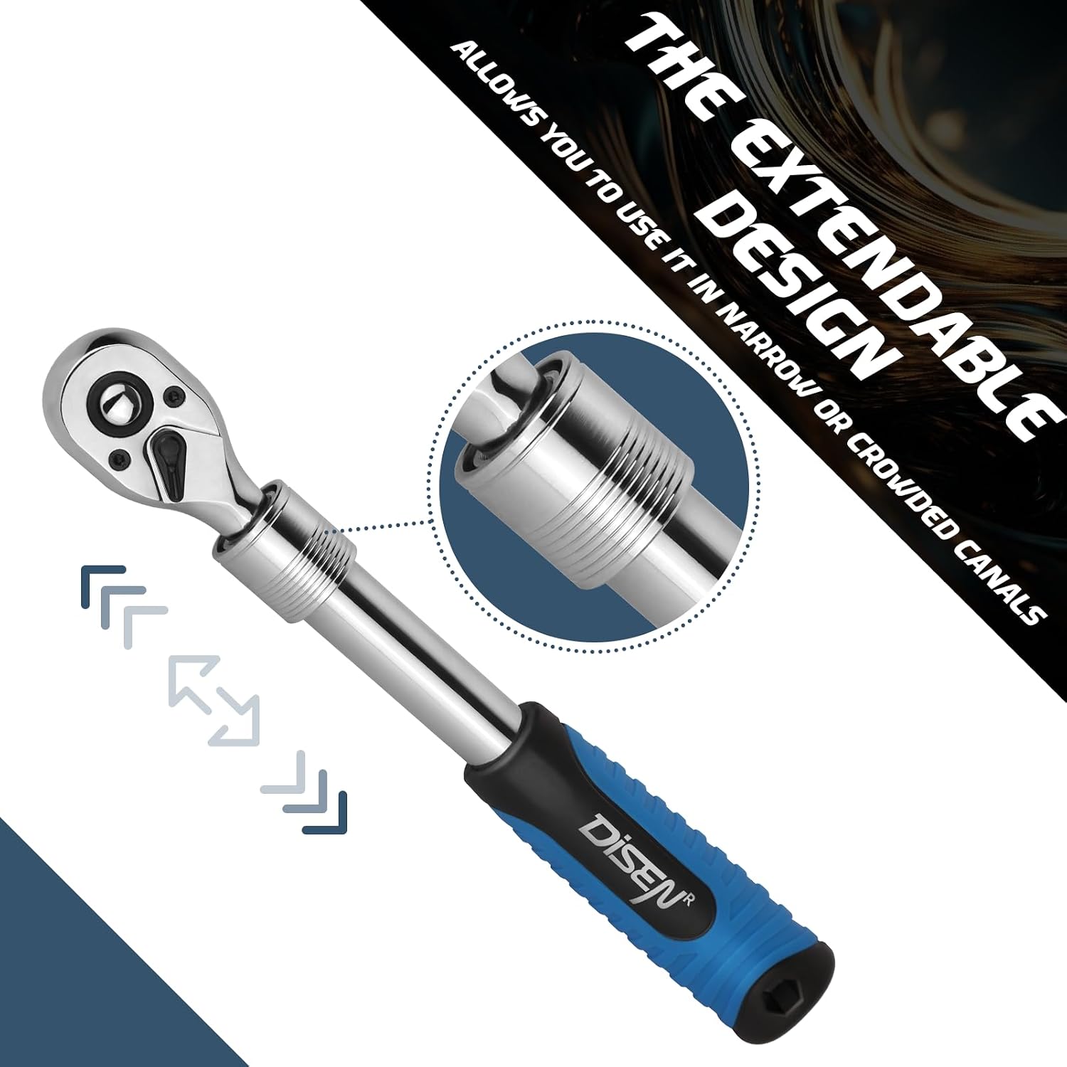 Detalle 2 de DISEN DISEN-3GDTJLBNew Extendable Ratchet Wrench Set, 72-Tooth, 3 Drive Sizes