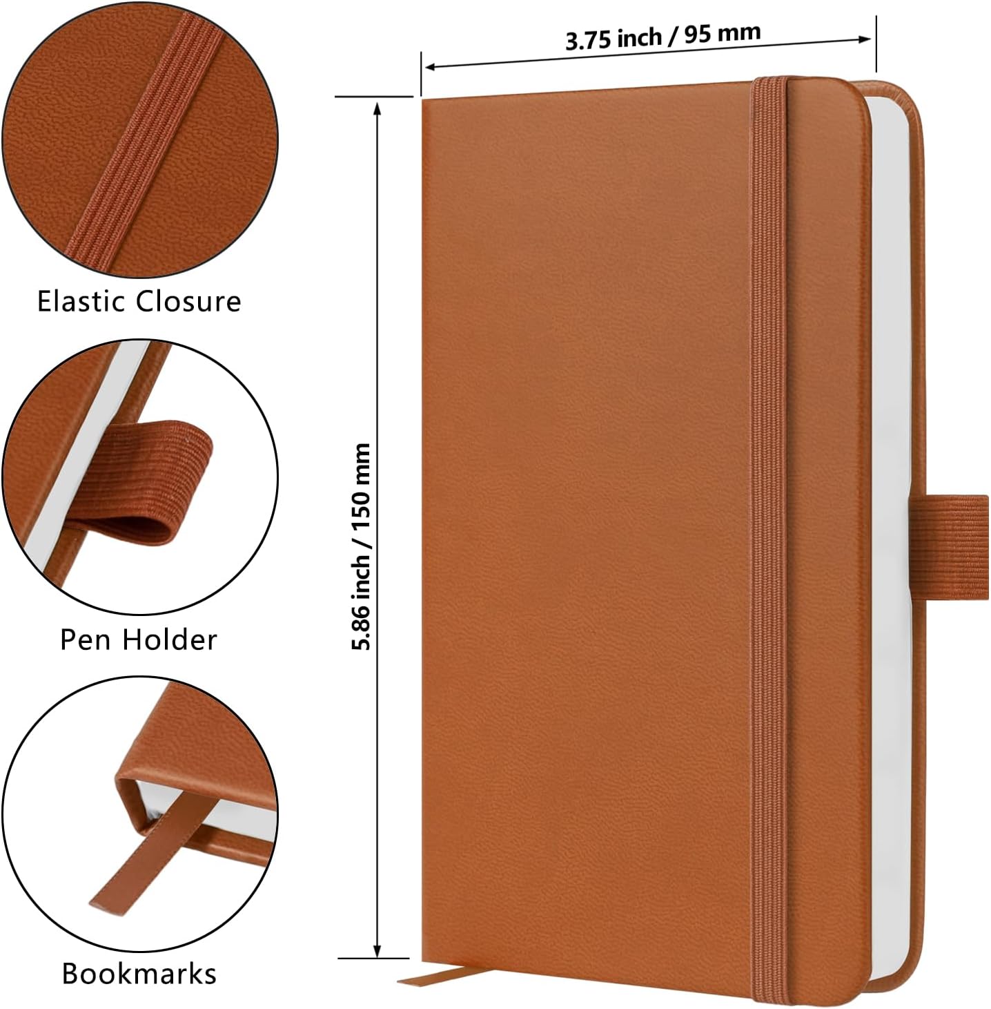 Detalle de 3 Pack A6 Pocket Notebook: Leather-Hardcover Journals with 160 Lined Pages (Black, Blue, Brown) – Ideal for Daily Writing