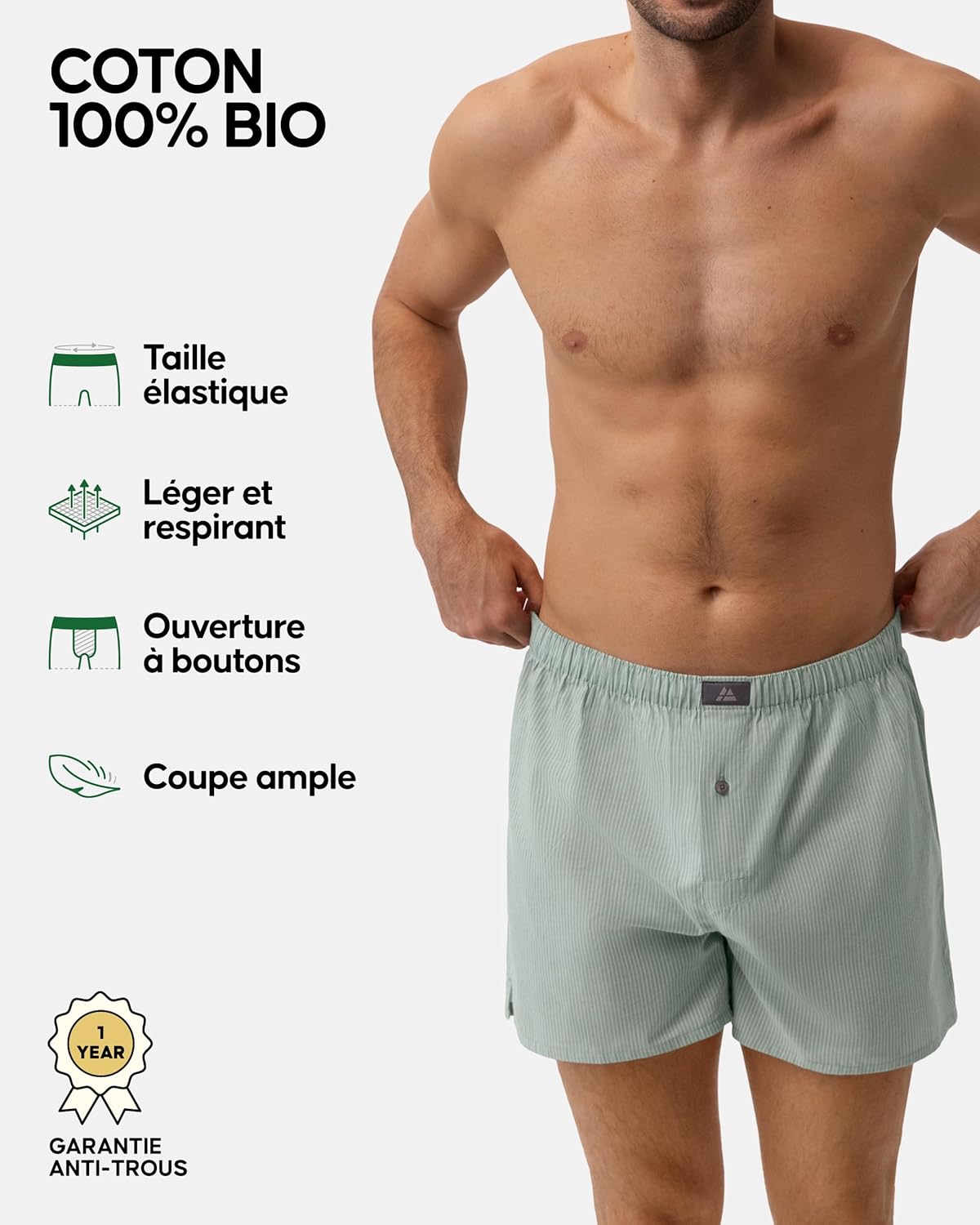 Thumbnail 1 de DANISH ENDURANCE Boxers tissés en coton bio (lot de 4 ou 6) pour hommes