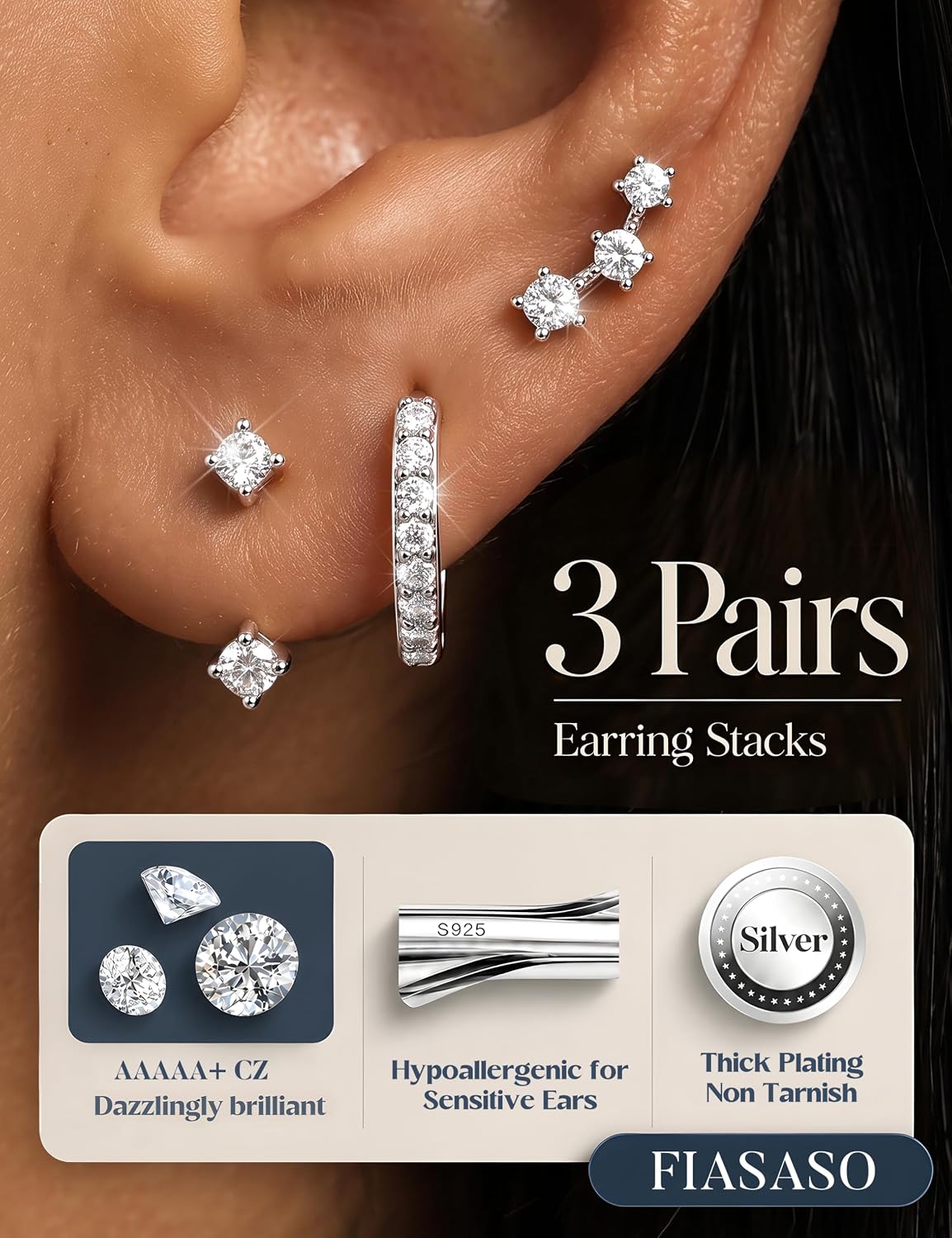 Detalle 2 de FIASASO Earring Set, 10 mm Huggie Hoops