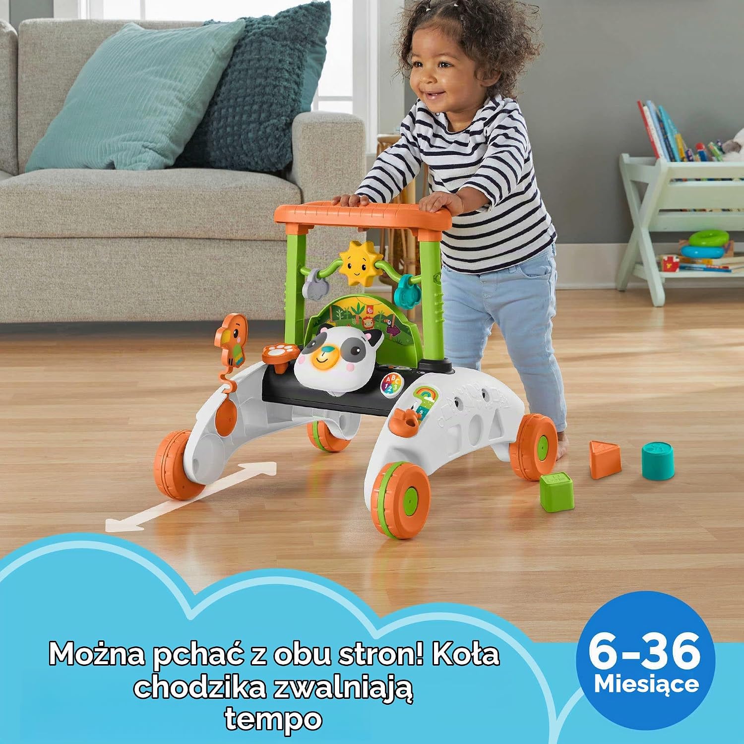 Detalle de Fisher-Price HJY73 dwustronny chodzik Panda, 3 poziomy zabawy i interaktywne centrum