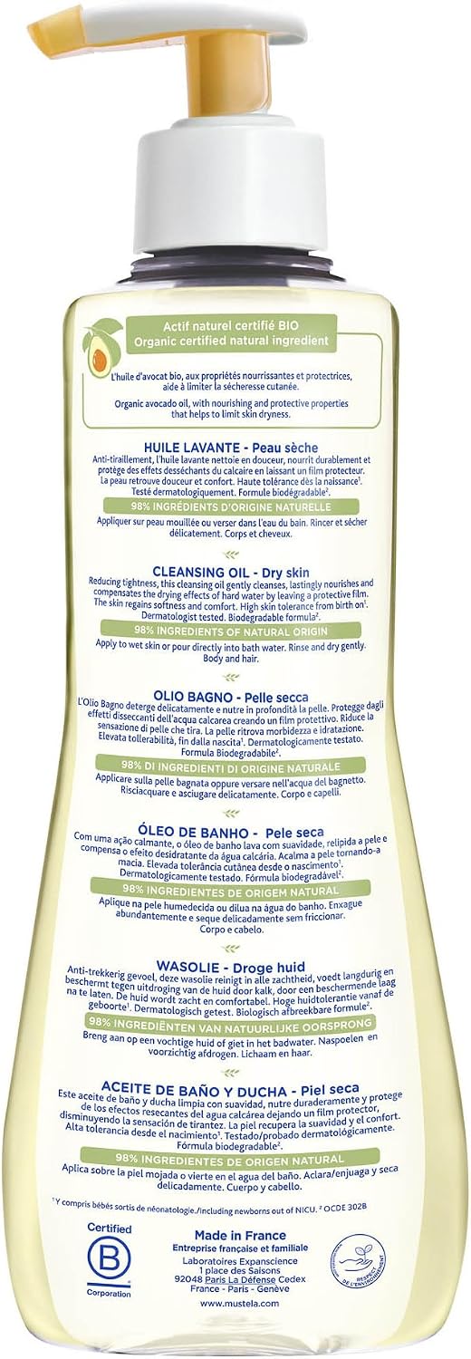 Thumbnail 1 de Mustela Olio Bagno Detergente con Perseose di Avocado BIO – Corpo e Capelli, Neonati e Tutta la Famiglia, 500 ml
