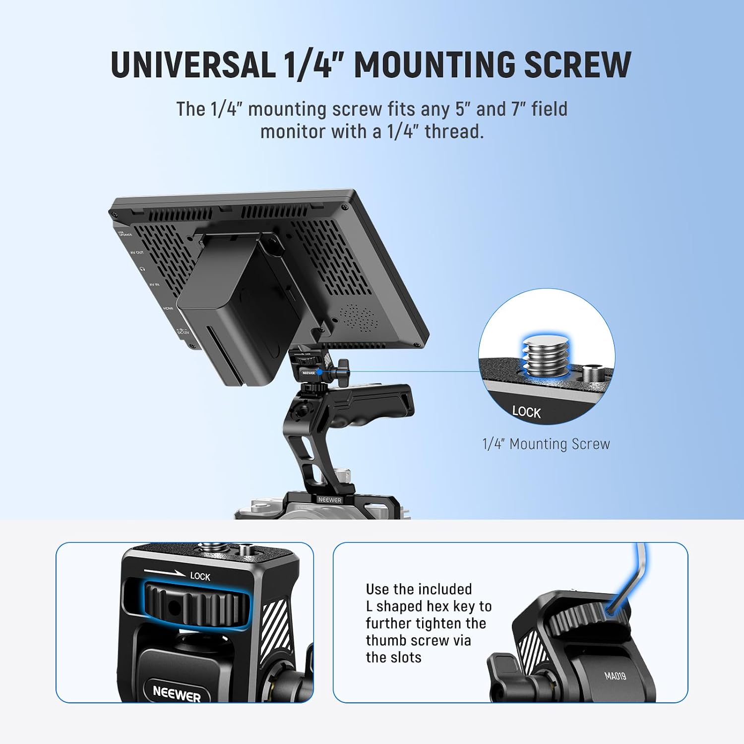 Detalle de NEEWER MA019 Supporto per monitor da campo con cold shoe girevole 360° e inclinabile 180°