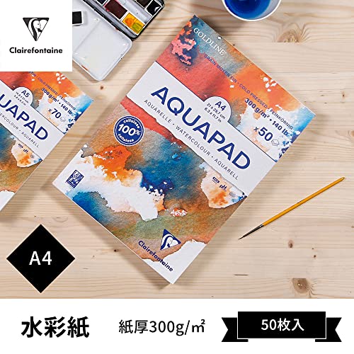 Detalle de Clairefontaine 975721C Bloc Encollé Goldline Aquapad – Papier Aquarelle 300 g, A4, 50 feuilles