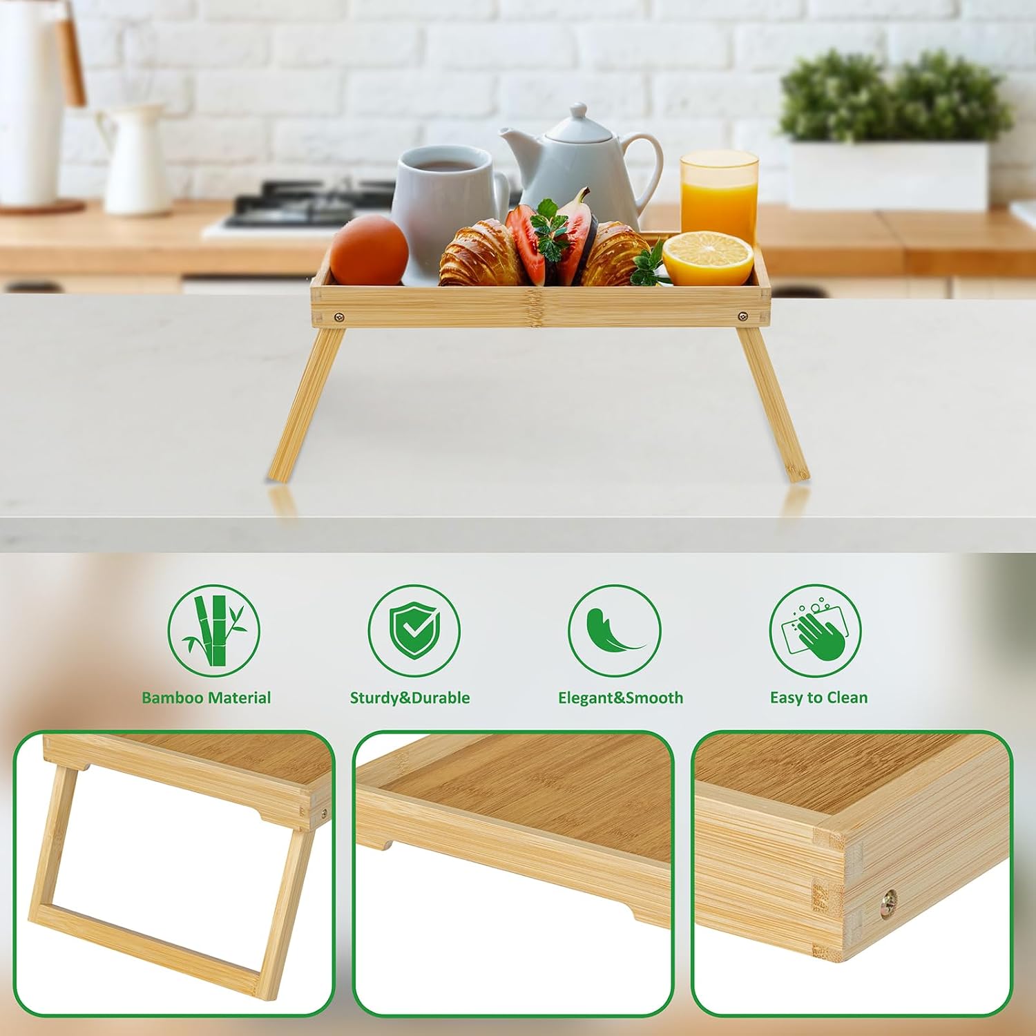 Detalle 1 de RRX CP-new8 bamboe bedtafel met inklapbare poten, beige