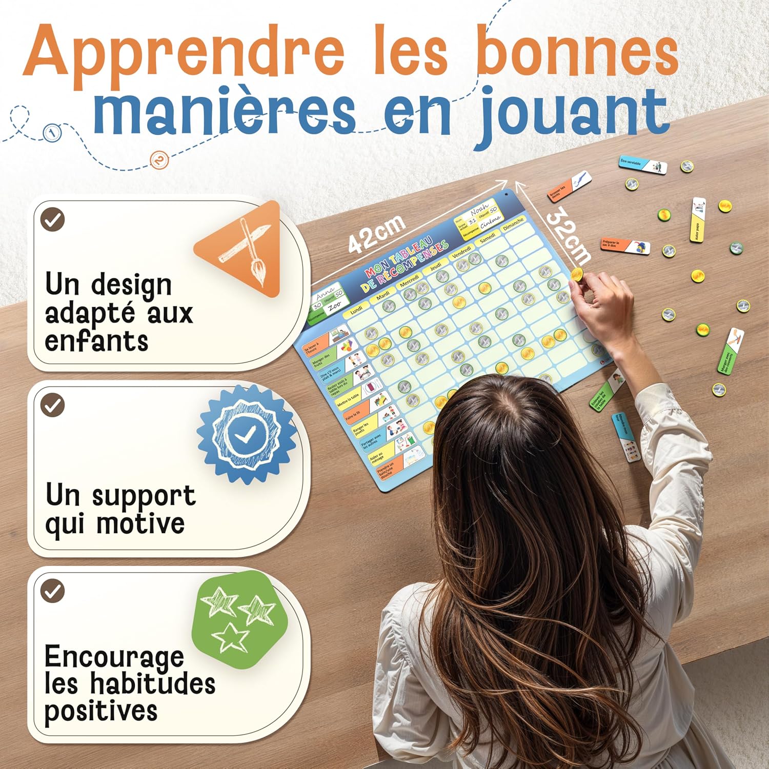 Detalle 2 de LIKARTO Tableau de récompenses enfant 280 aimants 🧩
