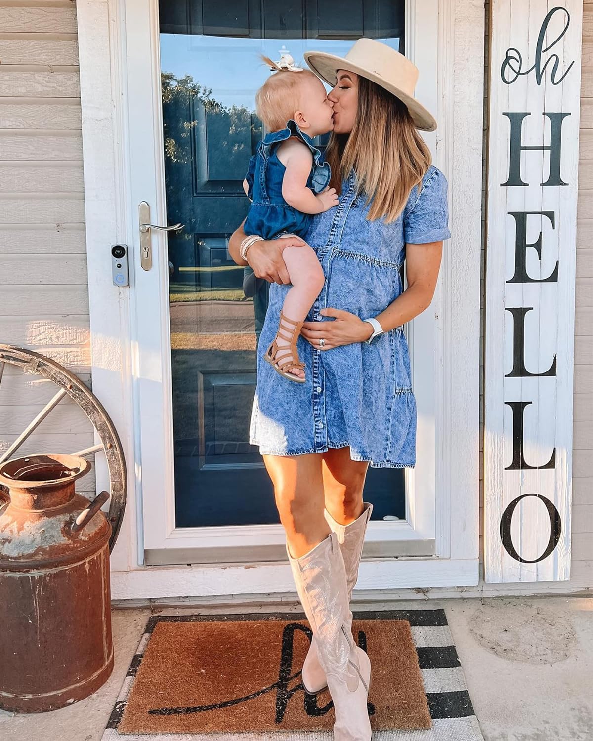 Thumbnail 6 de LookbookStore Women’s Short Sleeve Button Down Flowy Tiered Babydoll Denim Dress