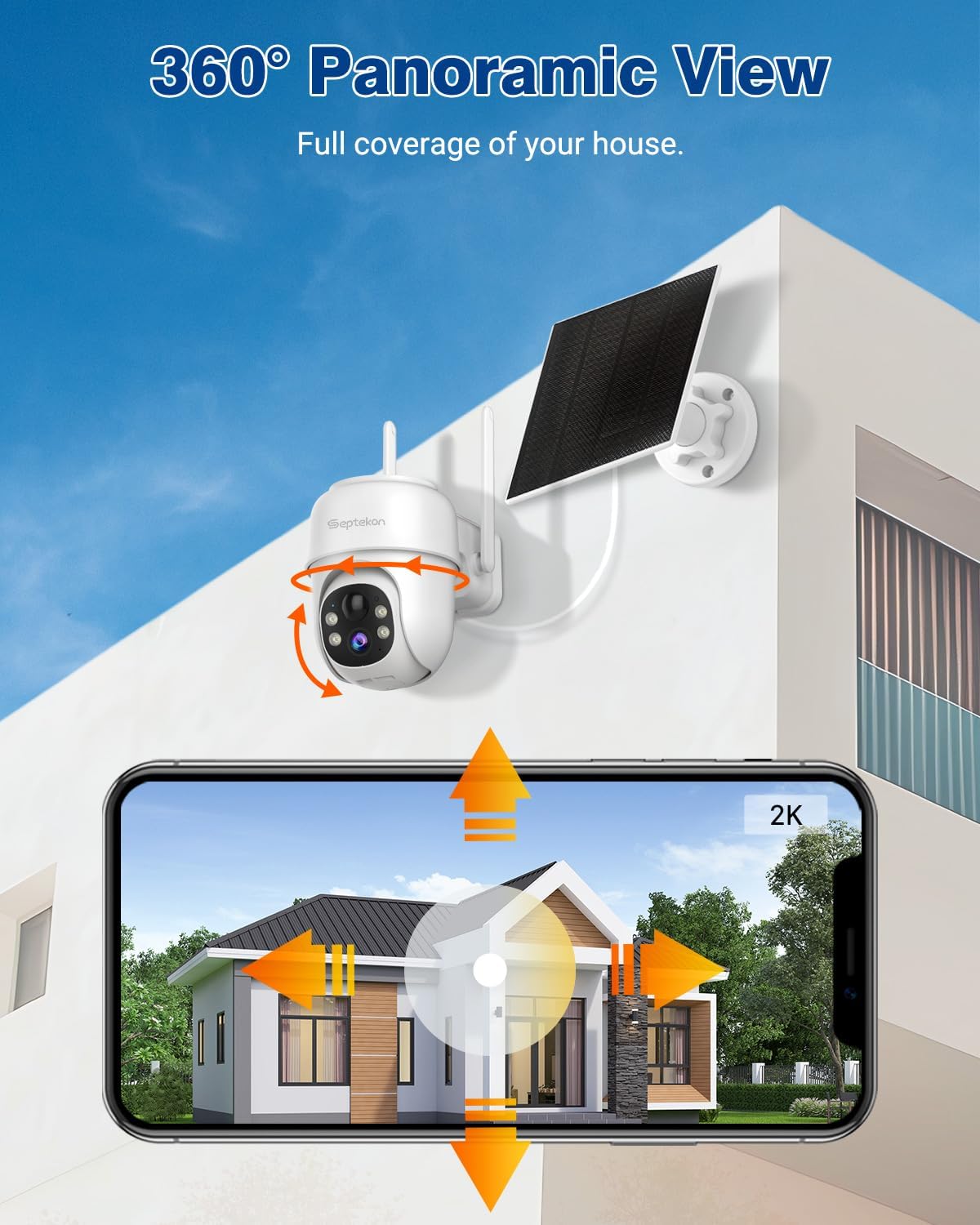 Thumbnail 1 de Septekon 2K Solar Security Cameras Wireless Outdoor with 360° PTZ, Battery-Powered, IP66, 2.4G WiFi