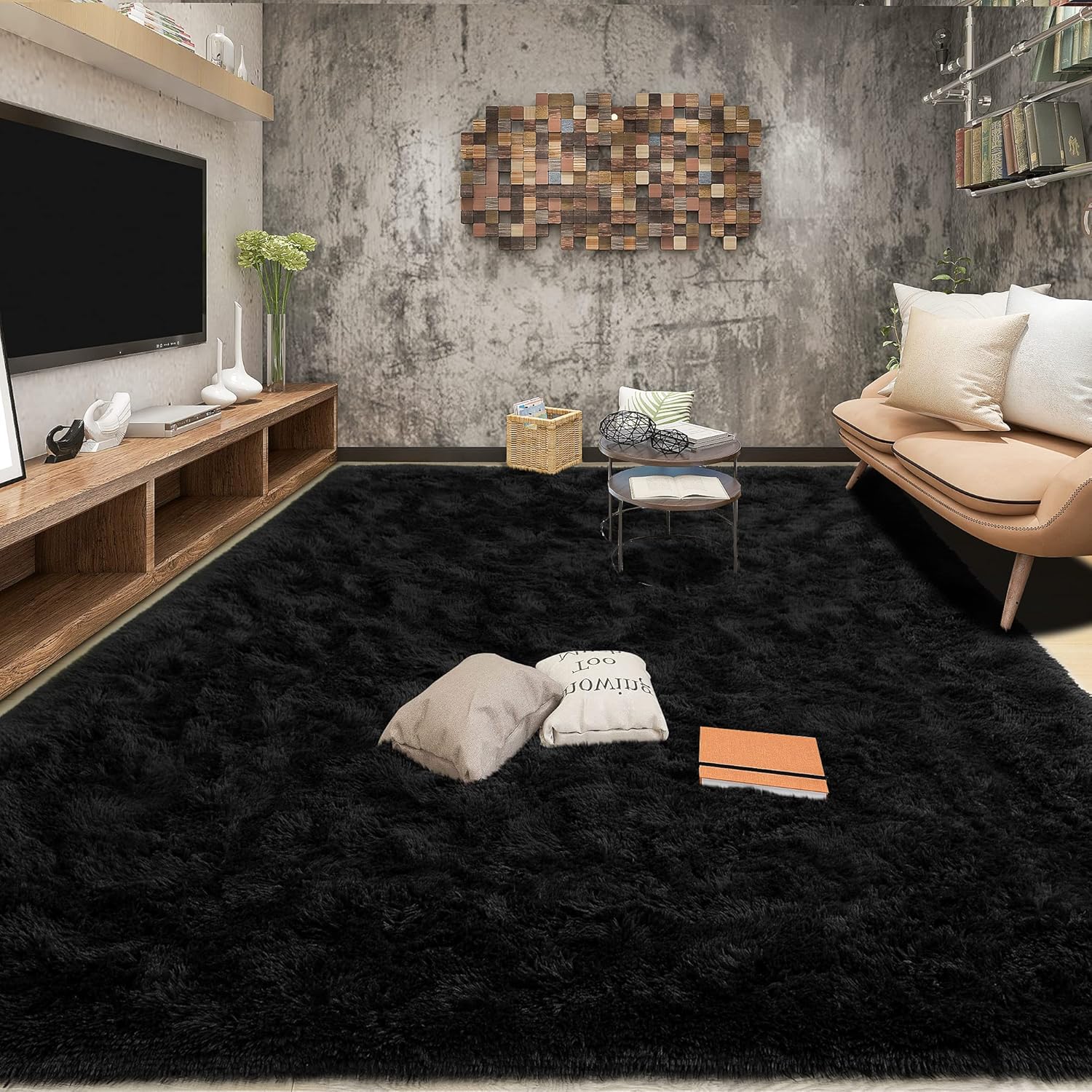 Thumbnail 2 de Tepook Super Soft Fluffy Rug (4 x 6 ft) – Black Velvet Plush with Non-Slip Backing