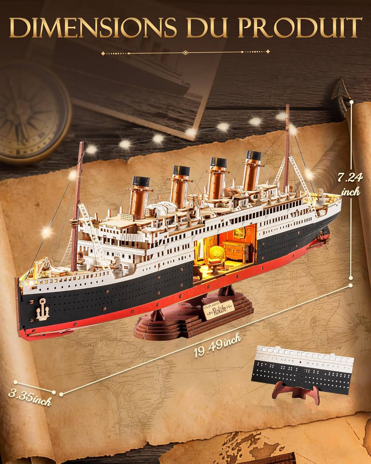 Thumbnail 3 de Rolife Puzzle 3D en Bois Titanic — Kit de Construction à Clipser, 433 Pièces