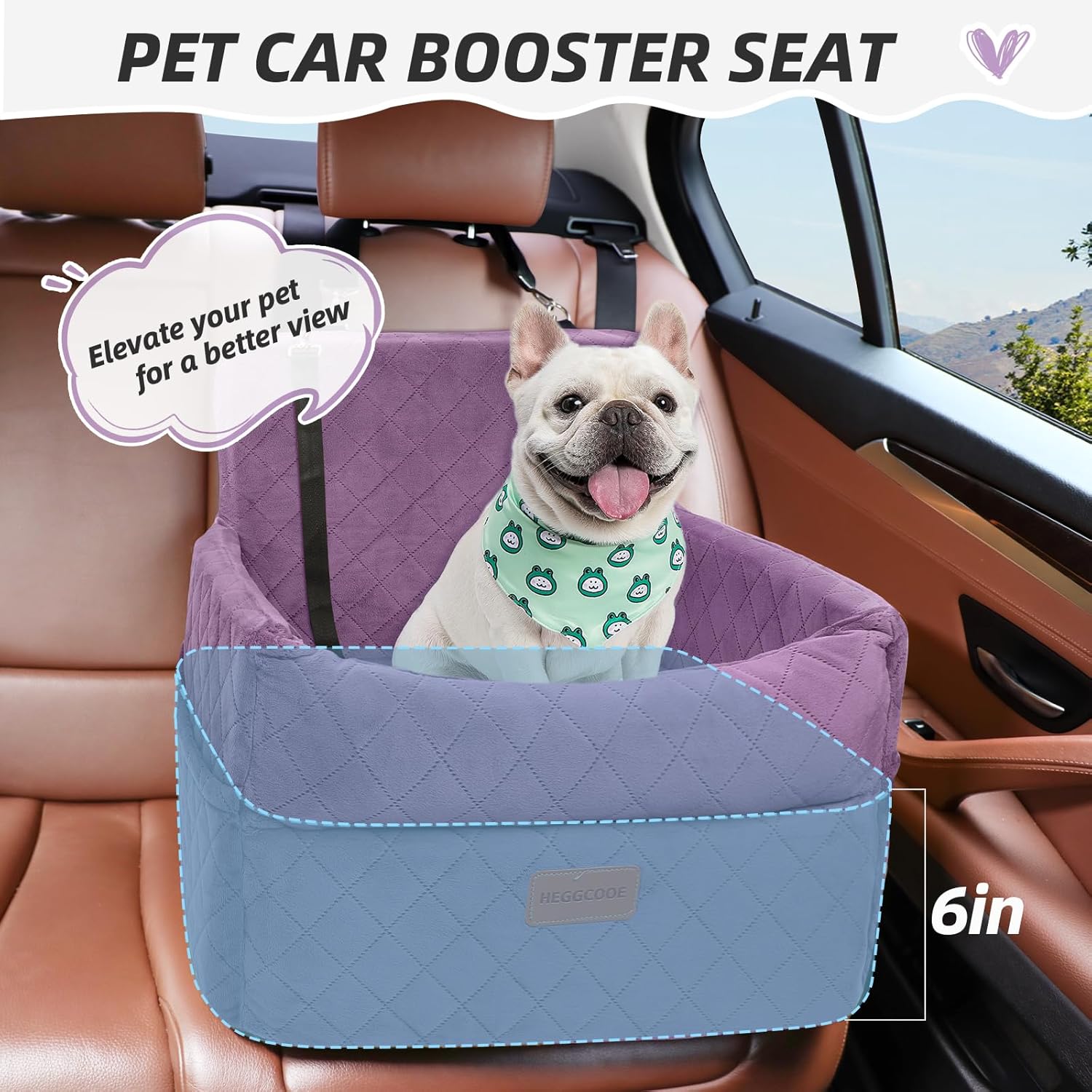 Detalle 2 de HEGGCOOE Small Dog Car Seat: Memory Foam Booster for Safe, Comfortable Car Rides