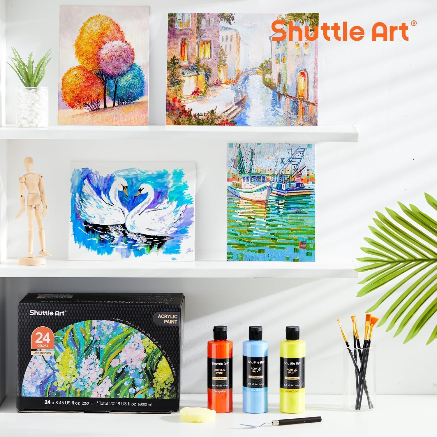 Thumbnail 6 de Shuttle Art Acrylic Paint Set – 24 colours acrylic paints (250ml each) for canvas, wood, ceramic and crafts