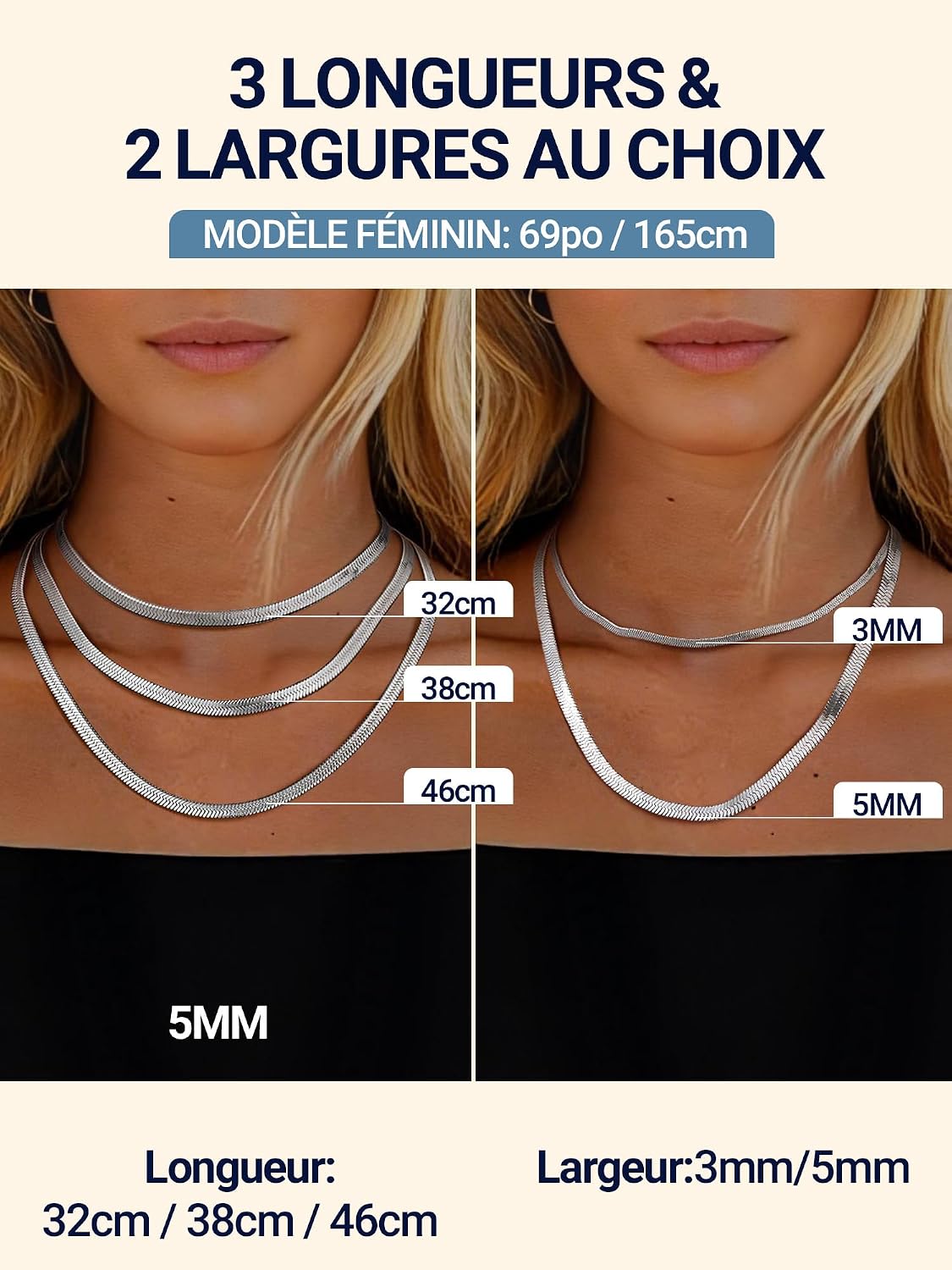 Detalle 2 de PROSTEEL Collier ras du cou en acier inoxydable 316L plaqué or, maillons miroir 5 mm
